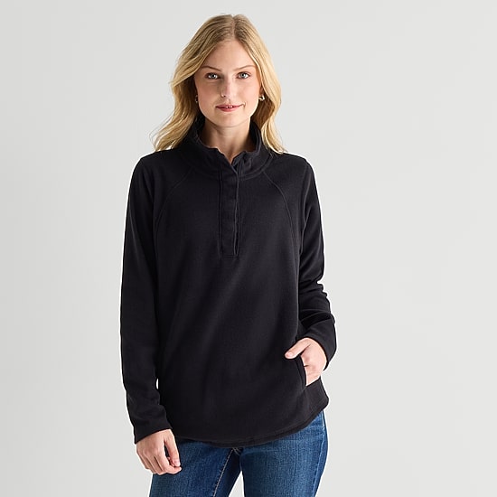 St. John's Bay Womens Easy-on + Easy-off Mock Neck Long Sleeve Fleece Quarter-Zip Pullover