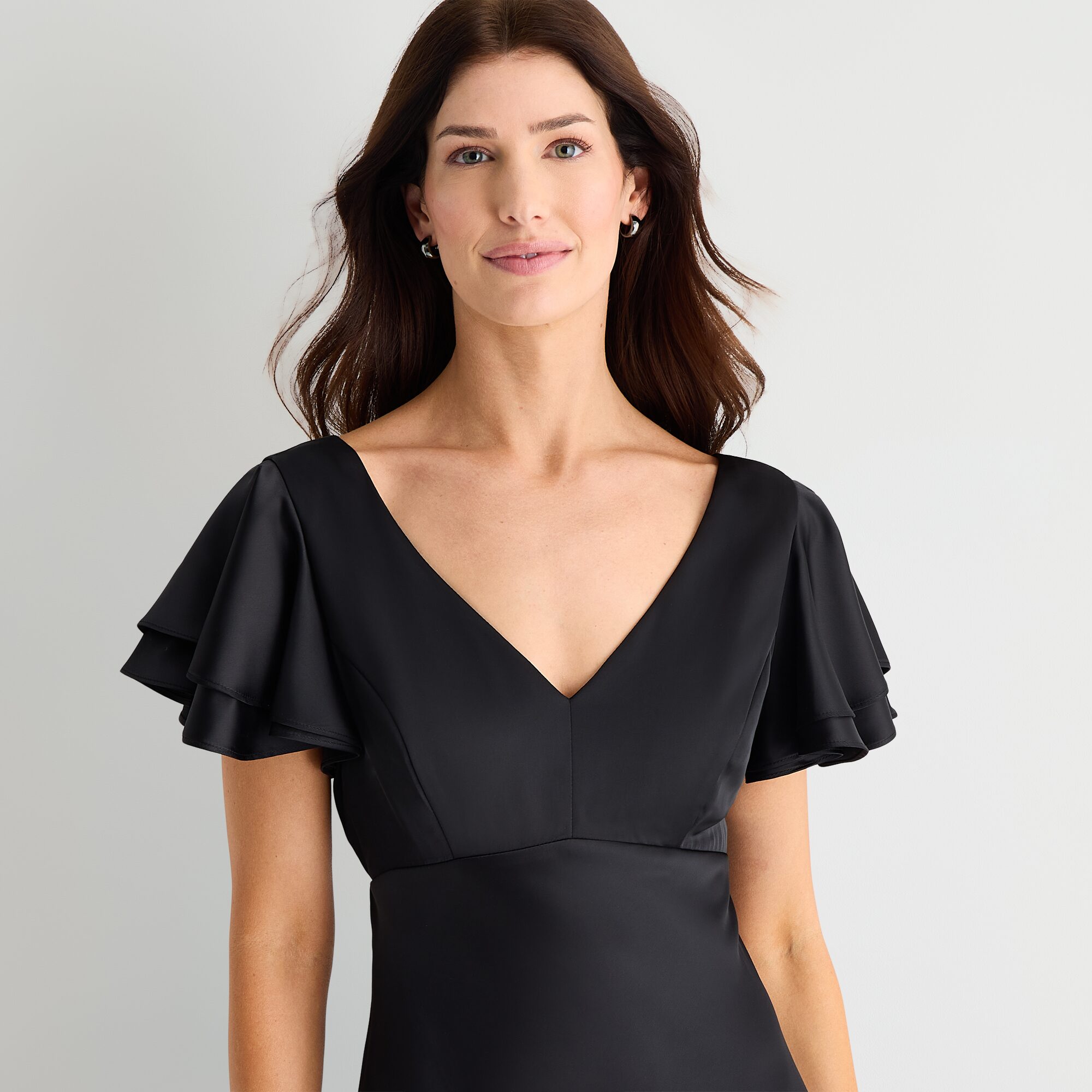 Melonie T Womens Midi V Neck Short Sleeve Flutter Satin Fit + Flare Dress