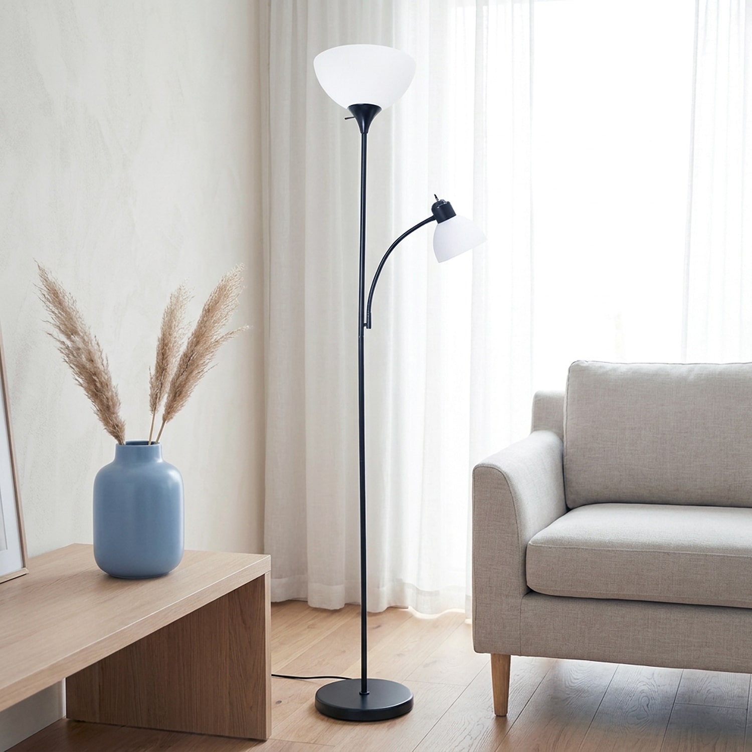JAC Styles Ardelo 72" Onyx Black Gooseneck Reading Light Floor Lamp
