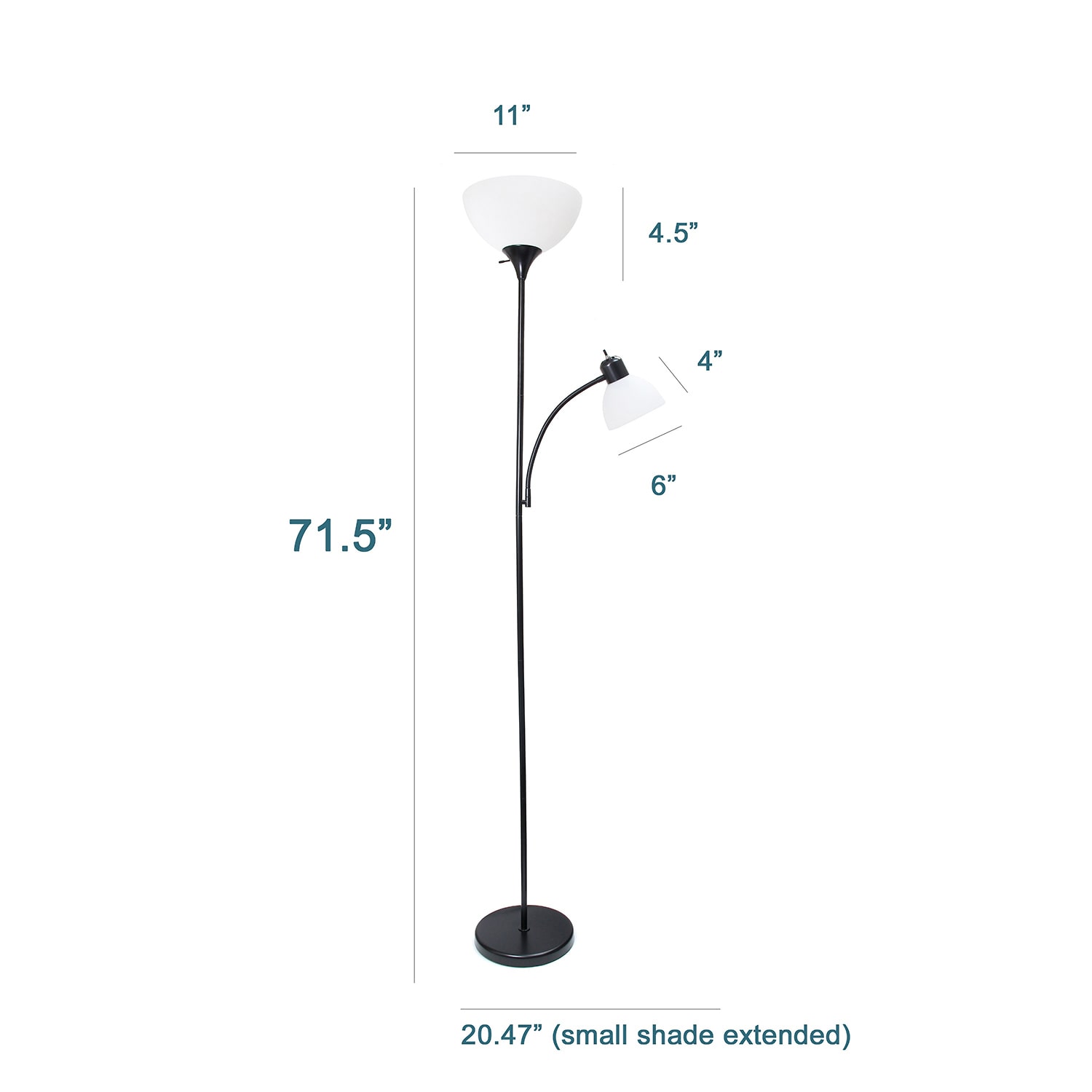 JAC Styles Ardelo 72" Onyx Black Gooseneck Reading Light Floor Lamp