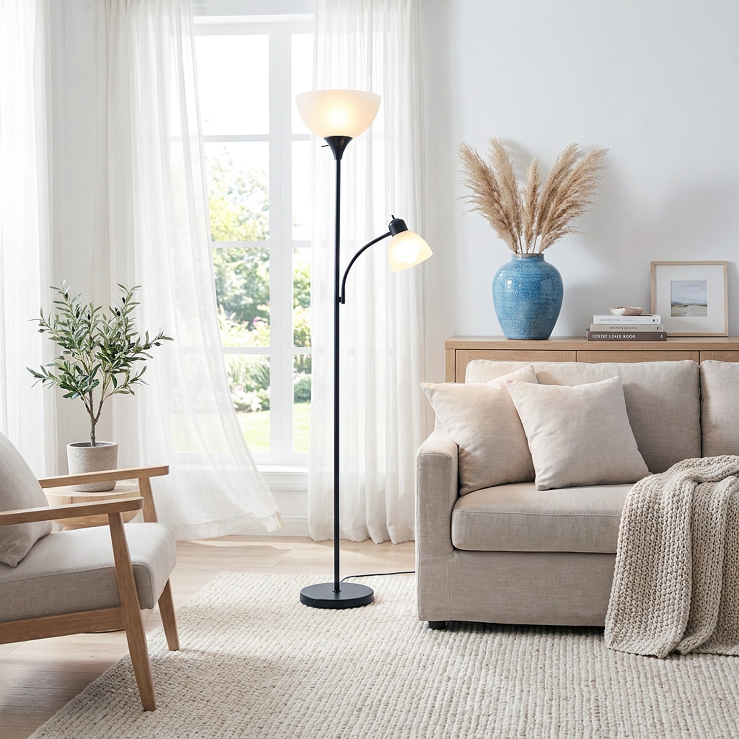 JAC Styles Ardelo 72" Onyx Black Gooseneck Reading Light Floor Lamp
