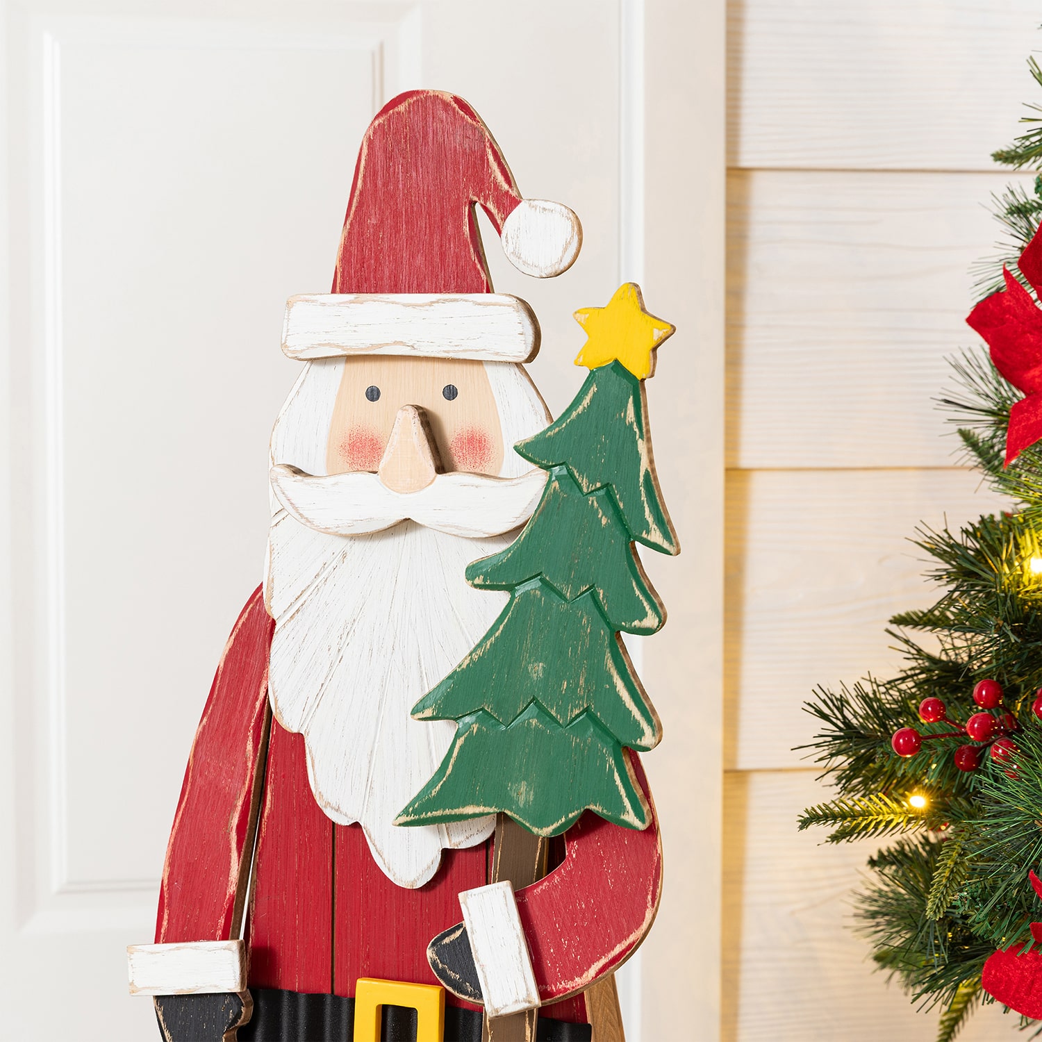 Glitzhome 30" Chunky Wood Santa Christmas Porch Sign