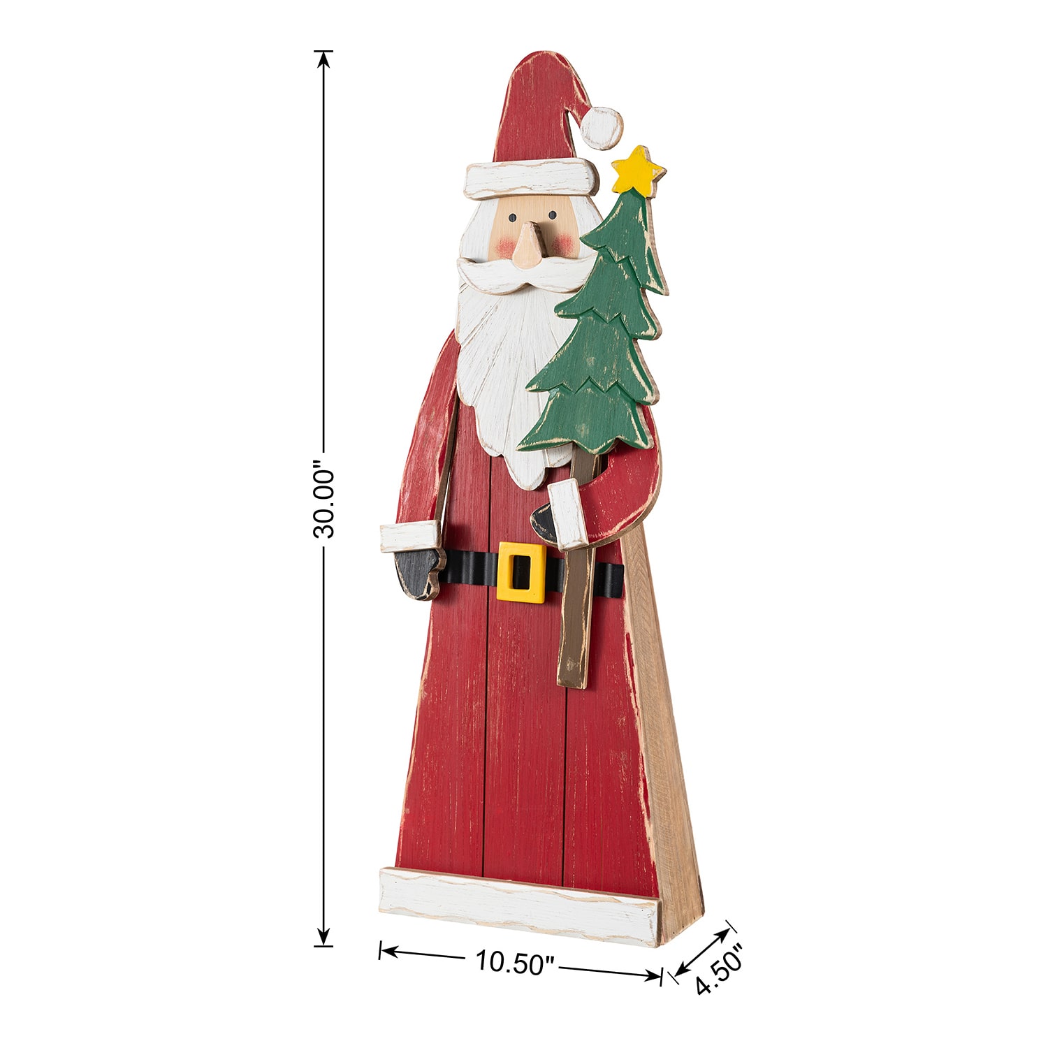 Glitzhome 30" Chunky Wood Santa Christmas Porch Sign