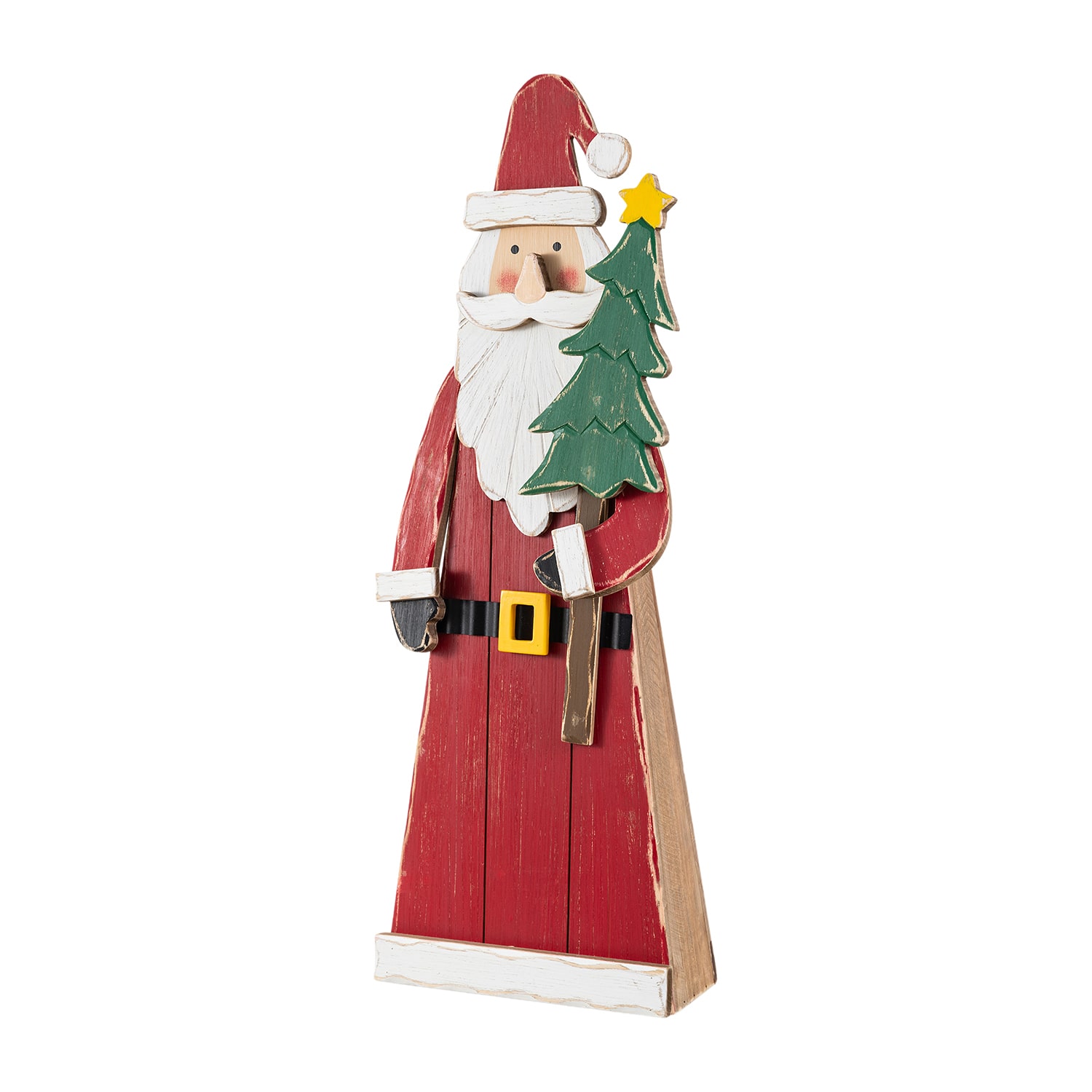 Glitzhome 30" Chunky Wood Santa Christmas Porch Sign