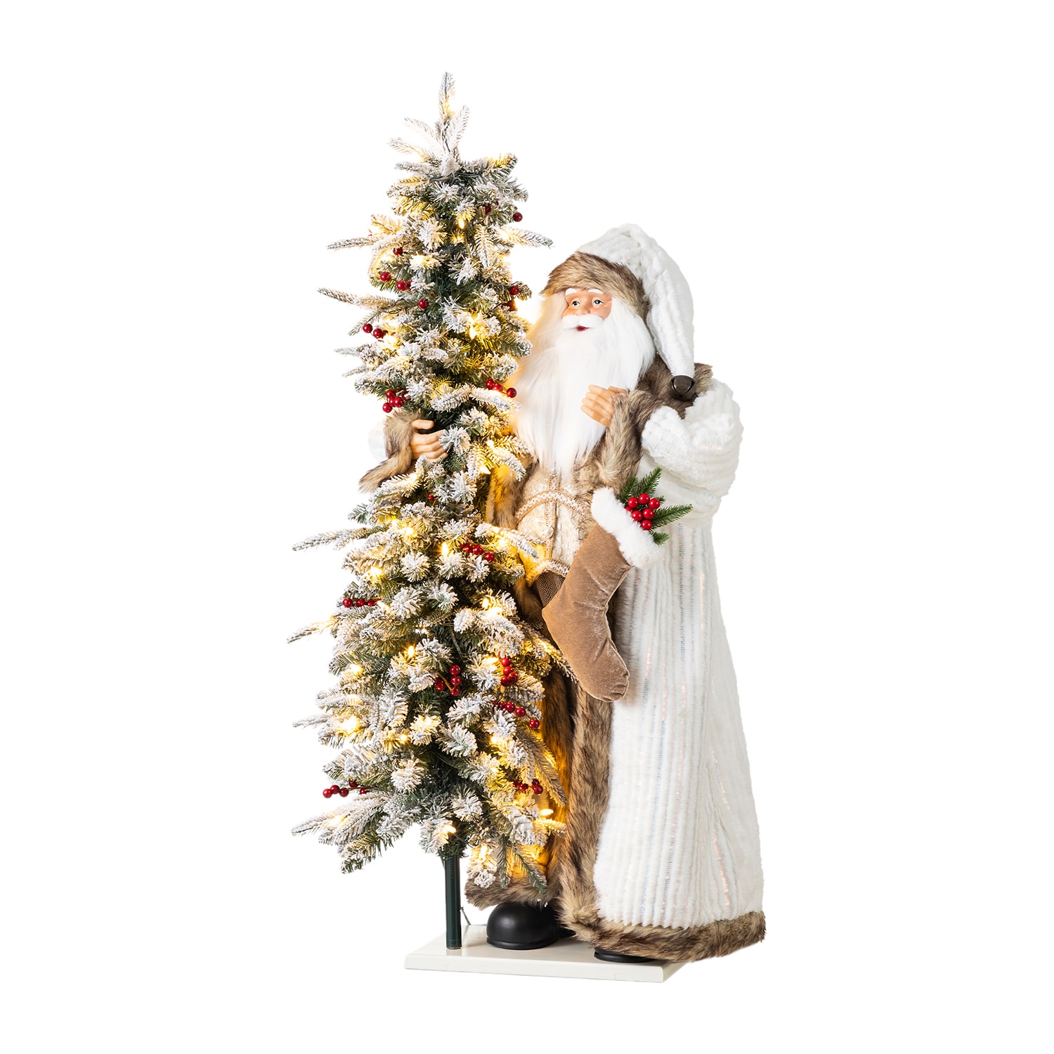 Glitzhome 4ft Oversized Woodland Santa Lighted Christmas Tabletop Decor