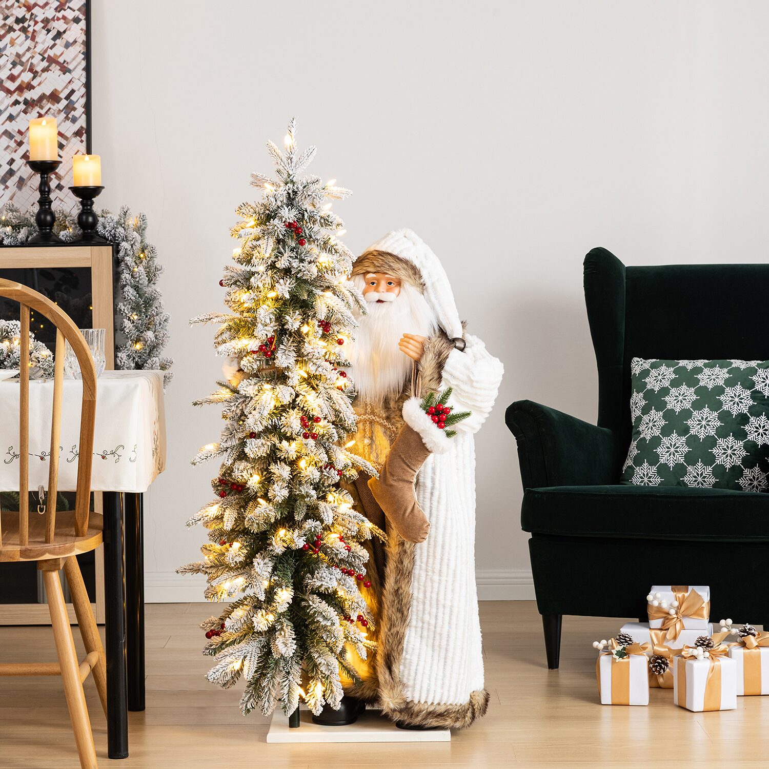 Glitzhome 4ft Oversized Woodland Santa Lighted Christmas Tabletop Decor