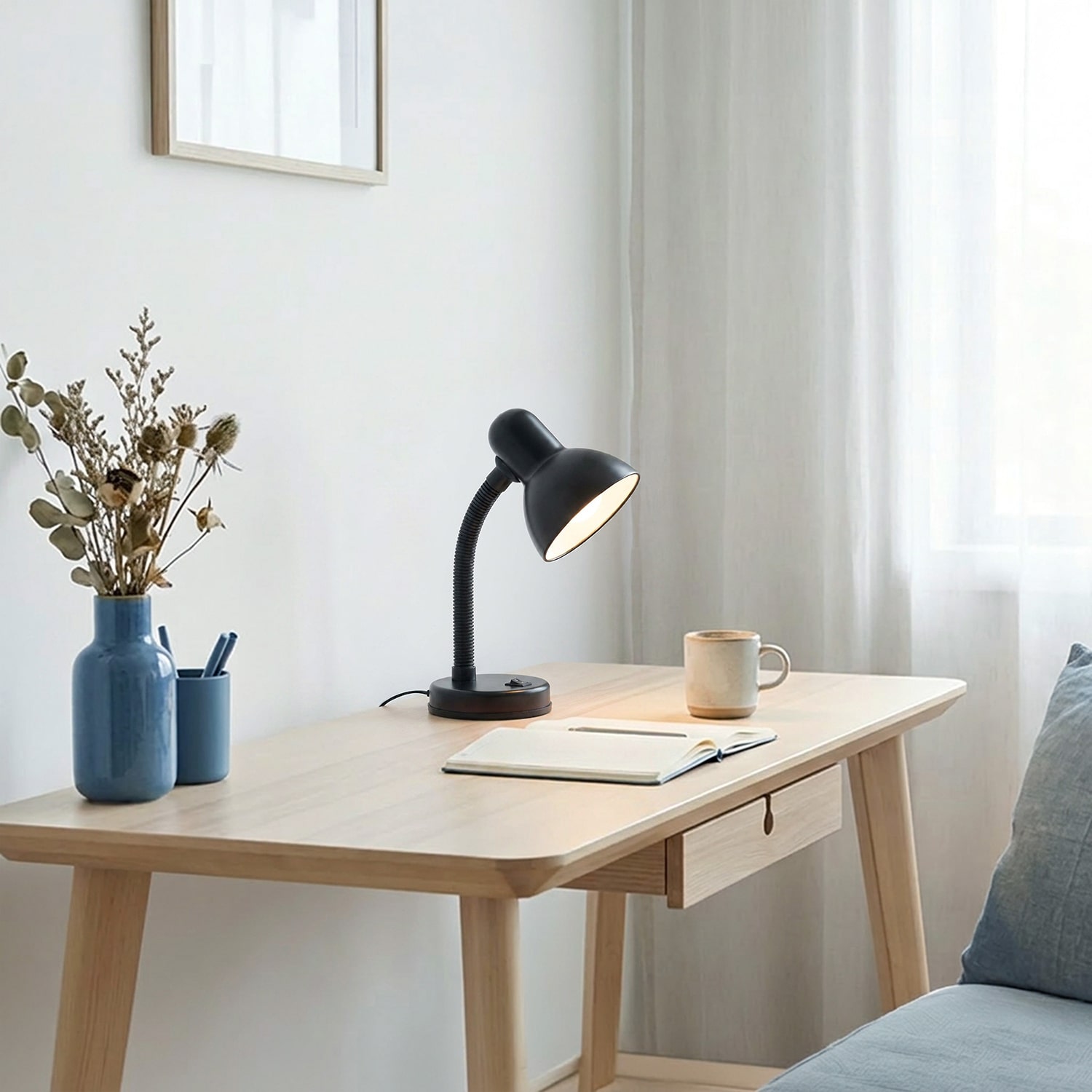 JAC Styles Remmer 14" Onyx Black Gooseneck Desk Lamp
