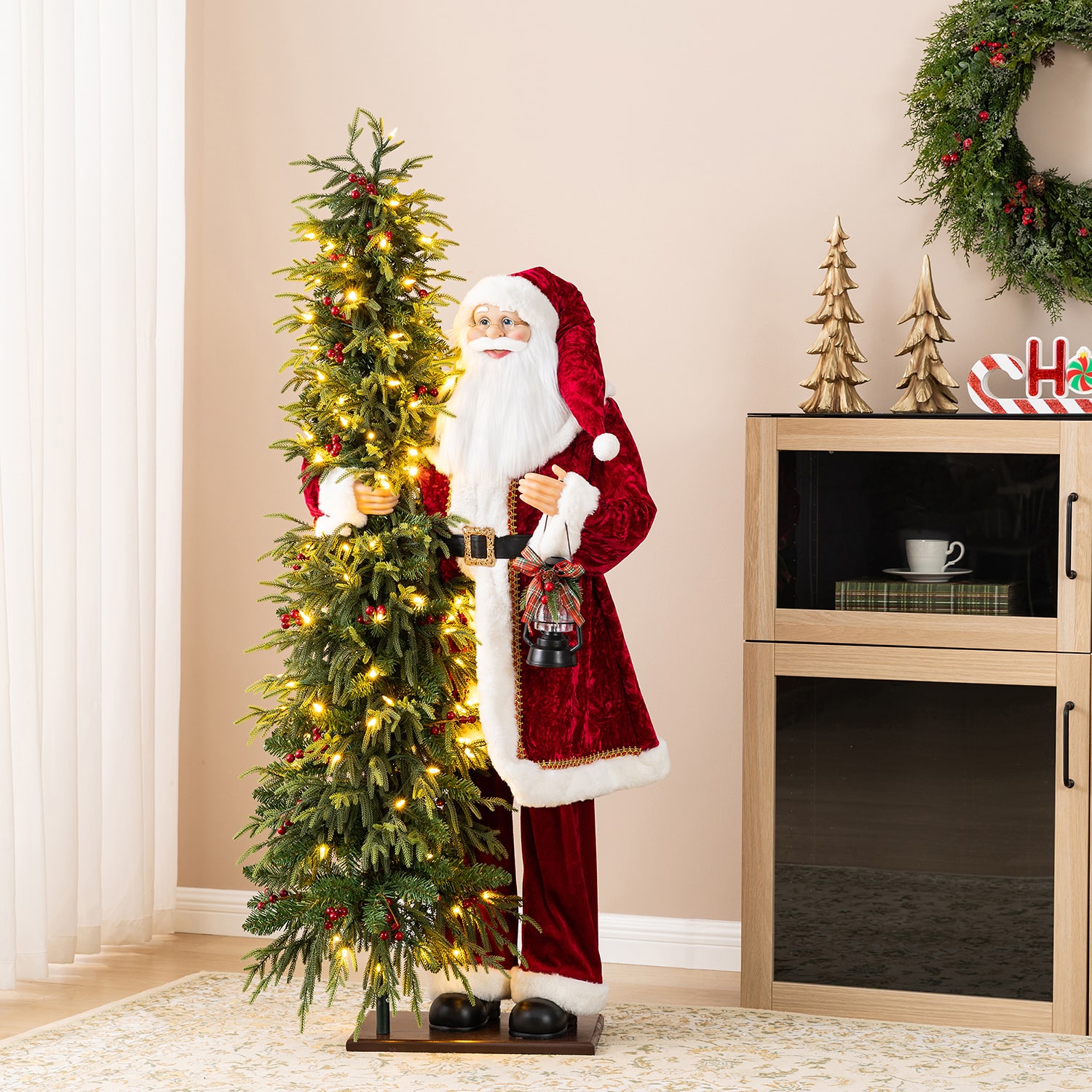 Glitzhome 4ft Oversized Traditional Santa Lighted Christmas Tabletop Decor