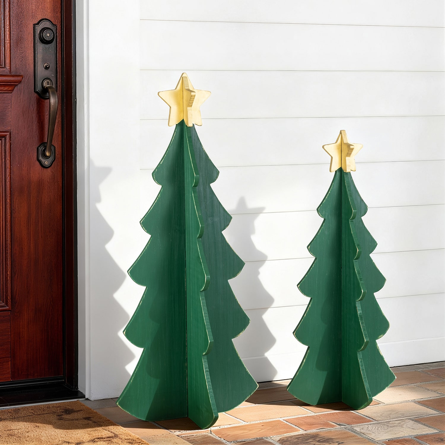 Glitzhome 36" Wood Interlocking Trees Christmas Porch Sign