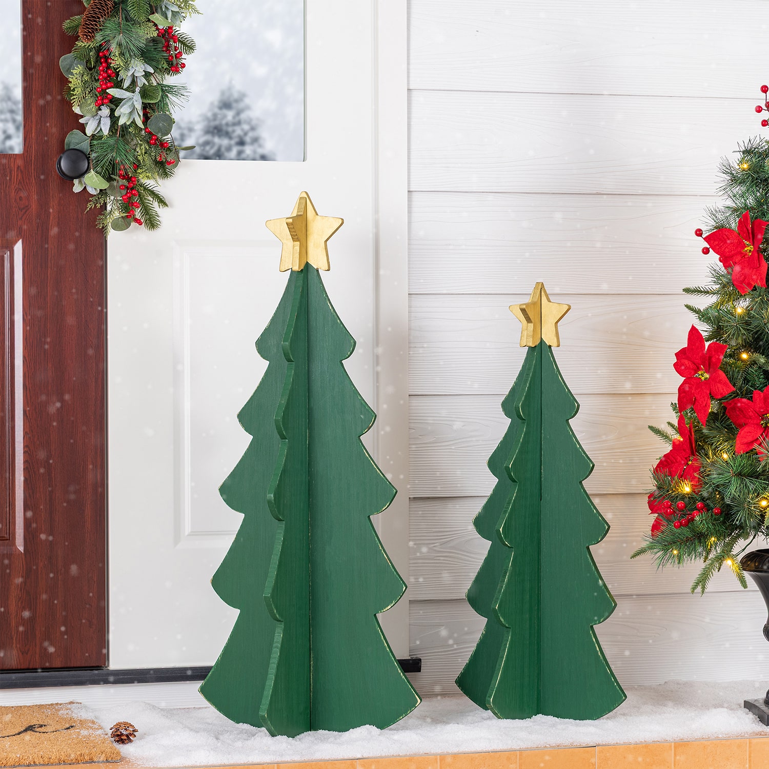 Glitzhome 36" Wood Interlocking Trees Christmas Porch Sign