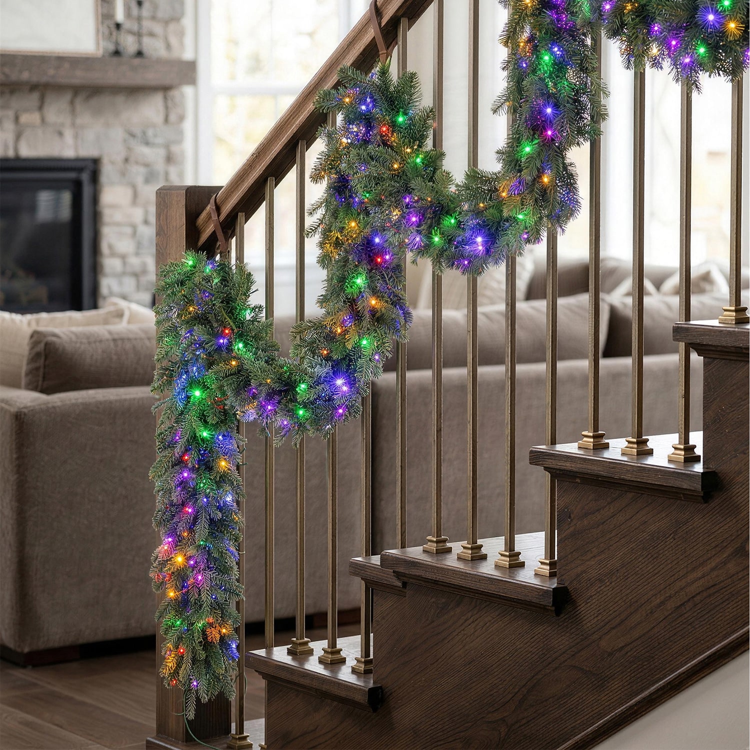 Glitzhome 9ft Pre-Lit Greenery Pine Pre-Lit Wreath