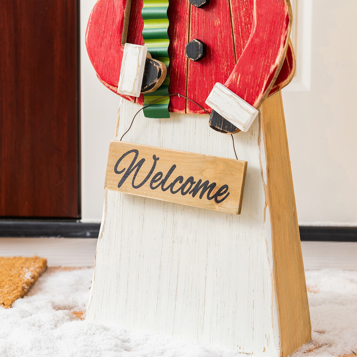 Glitzhome 30" Chunky Wood Snowman Christmas Porch Sign