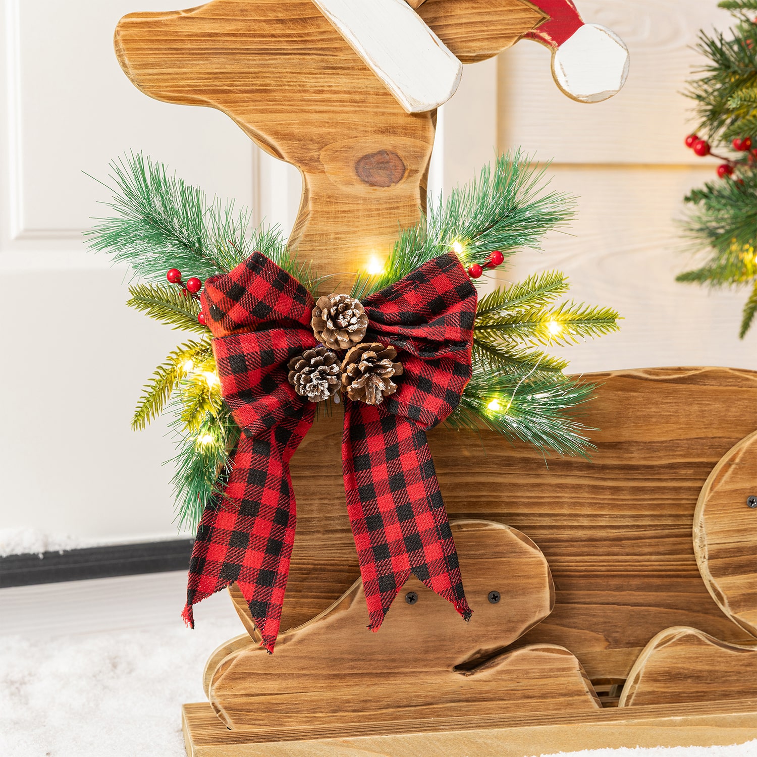 Glitzhome 26" Chunky Wood Reindeer Christmas Porch Sign