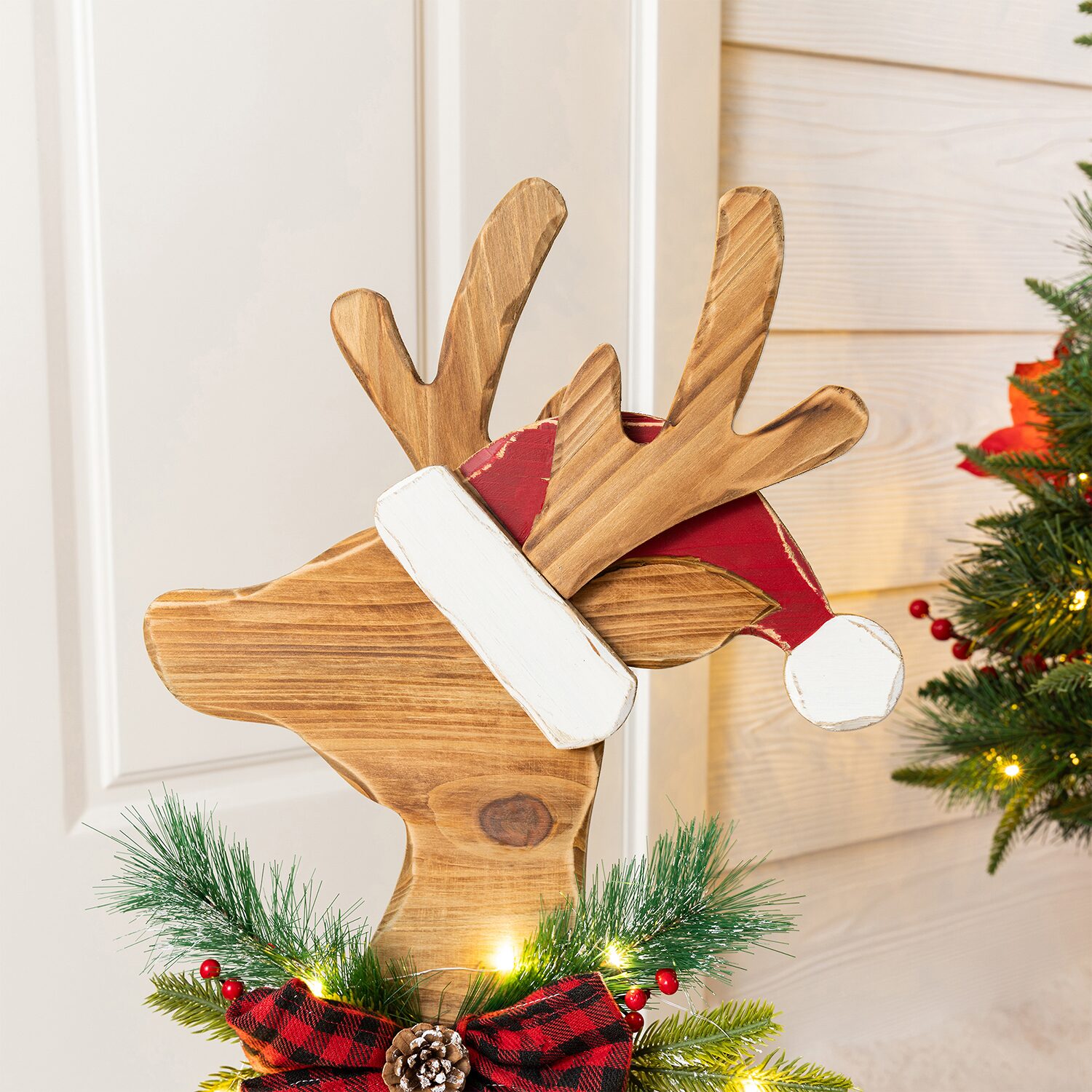 Glitzhome 26" Chunky Wood Reindeer Christmas Porch Sign