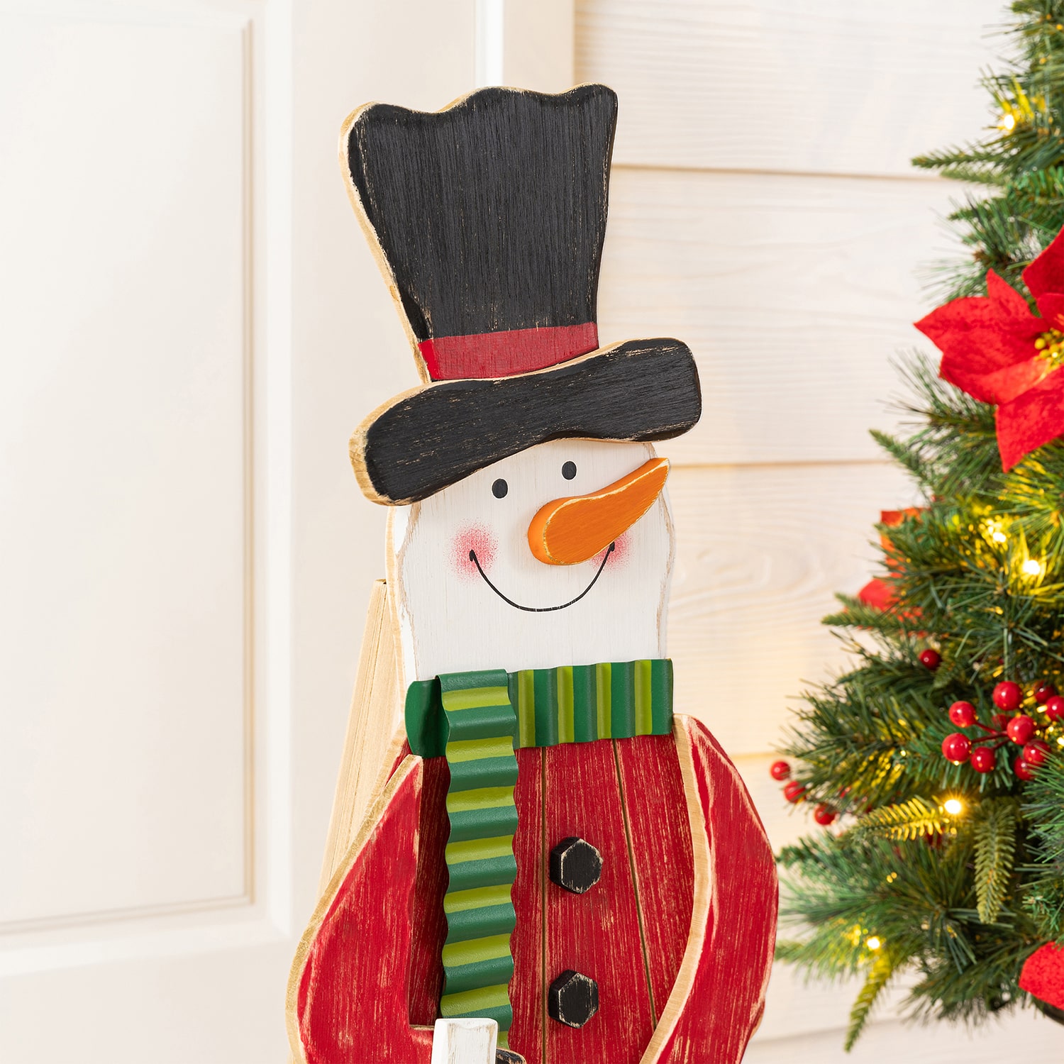 Glitzhome 30" Chunky Wood Snowman Christmas Porch Sign