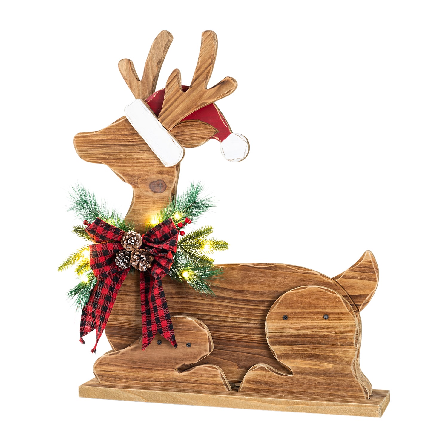 Glitzhome 26" Chunky Wood Reindeer Christmas Porch Sign