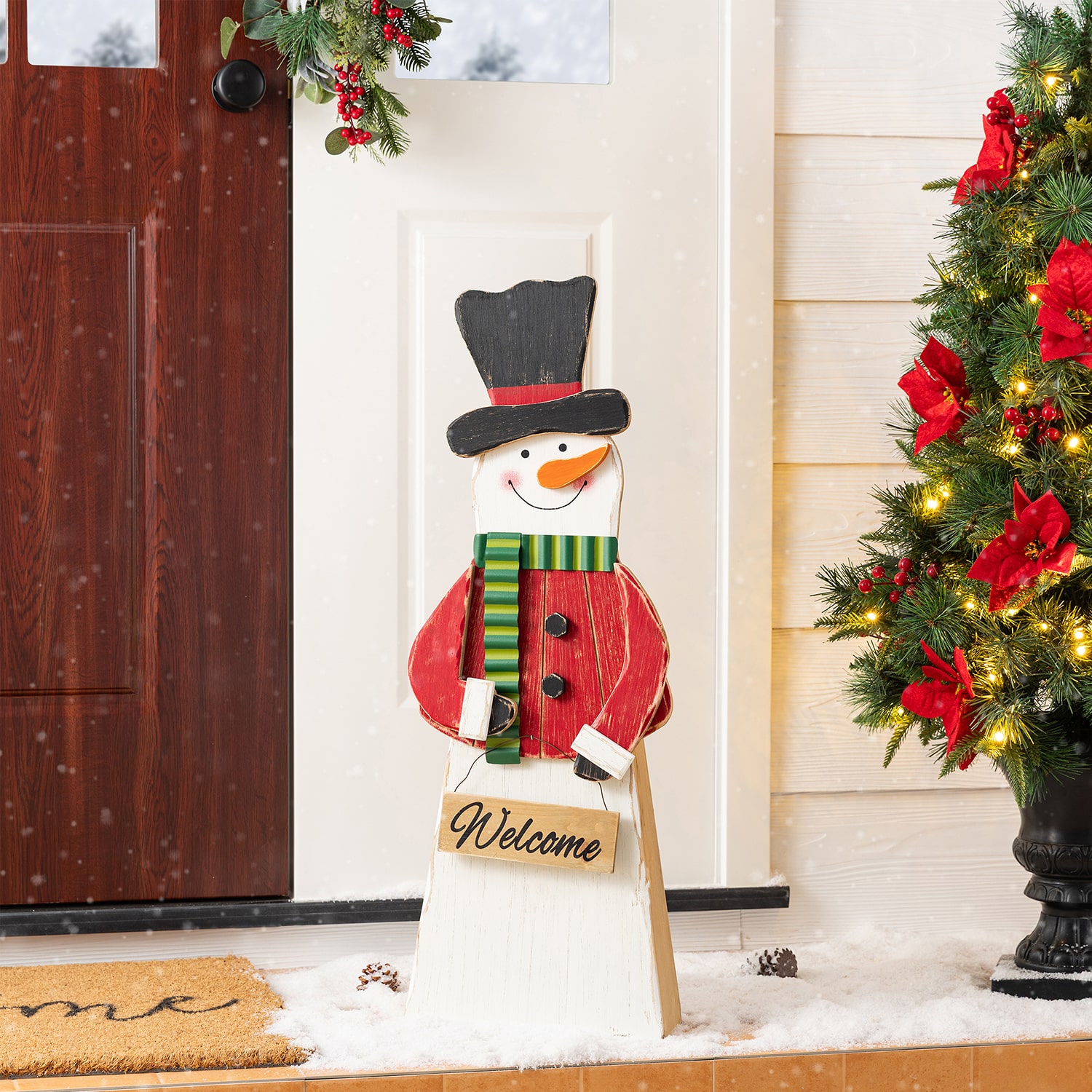 Glitzhome 30" Chunky Wood Snowman Christmas Porch Sign