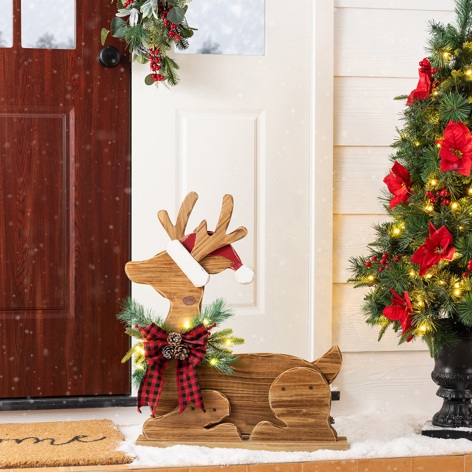 Glitzhome 26" Chunky Wood Reindeer Christmas Porch Sign