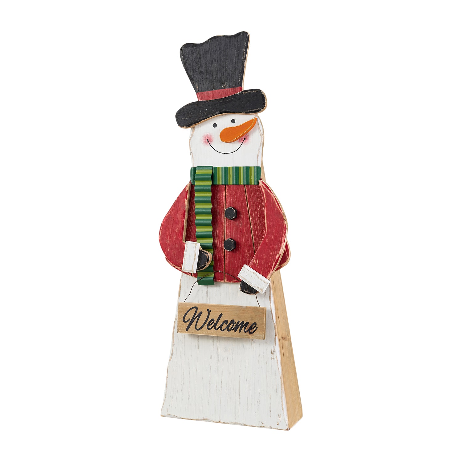 Glitzhome 30" Chunky Wood Snowman Christmas Porch Sign
