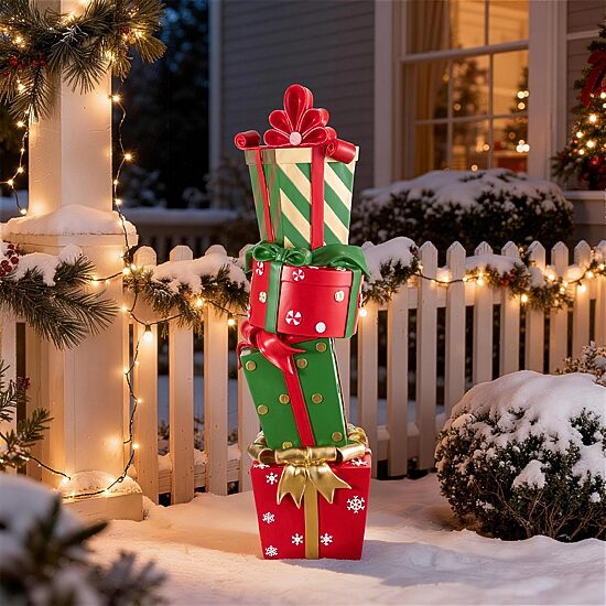 Glitzhome 30" Stacked Gift Boxes Christmas Porch Sign