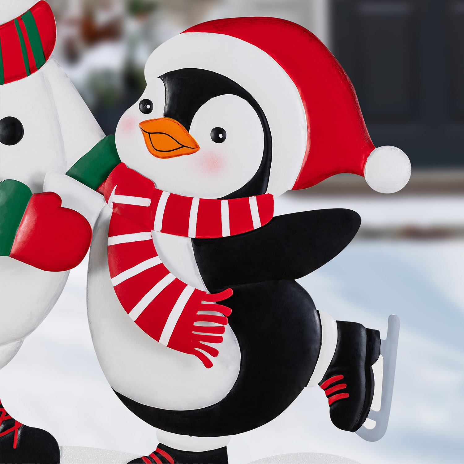 Glitzhome 32" Metalsnowman And Penguine Christmas Yard Art
