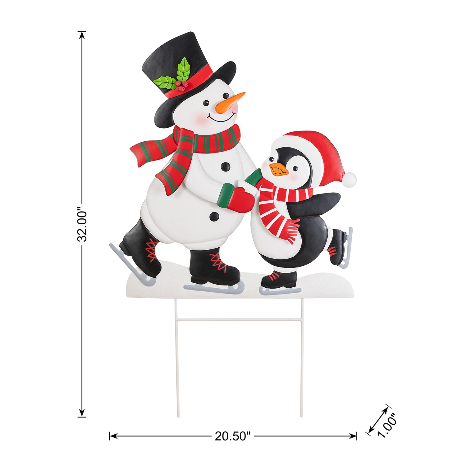 Glitzhome 32" Metalsnowman And Penguine Christmas Yard Art