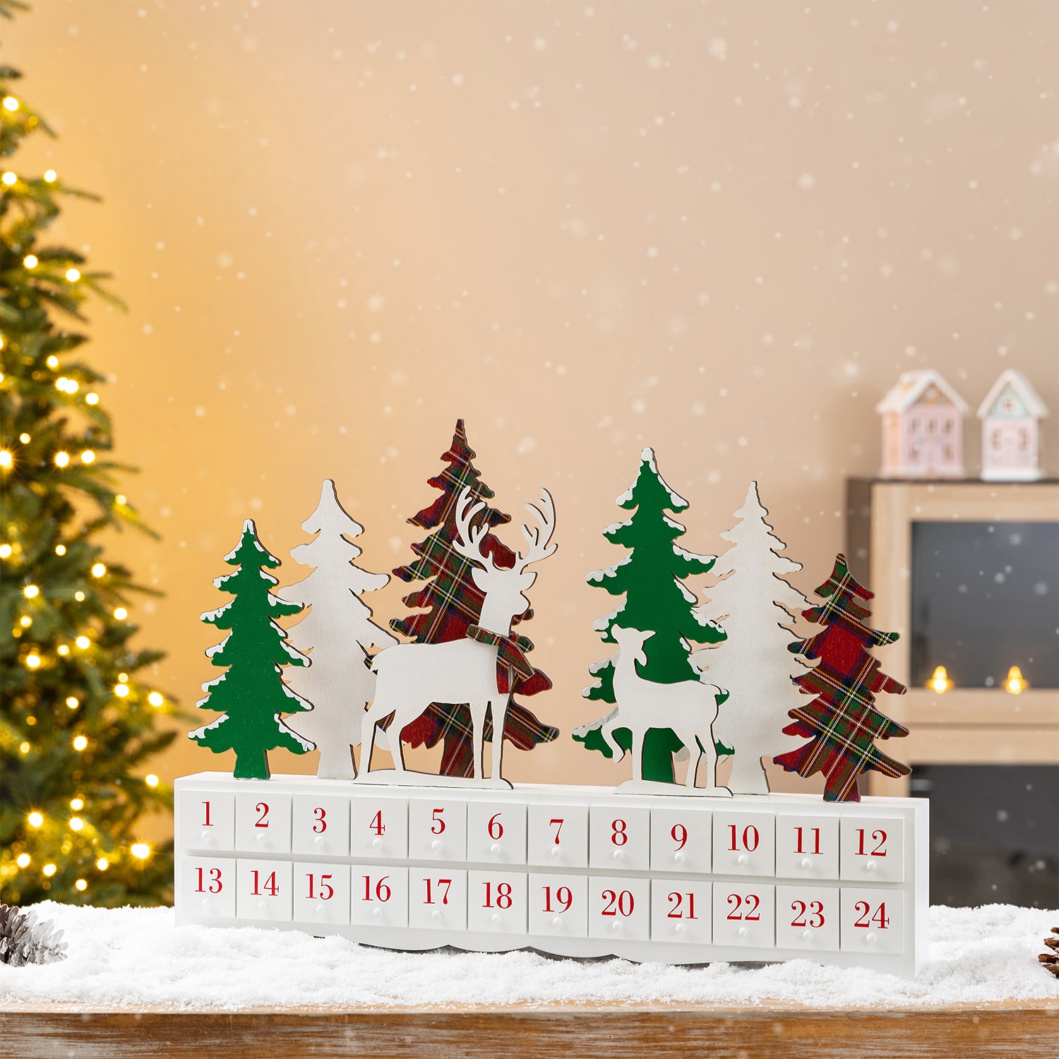 Glitzhome 20" Wooden Advent Calendar Christmas Tabletop Decor