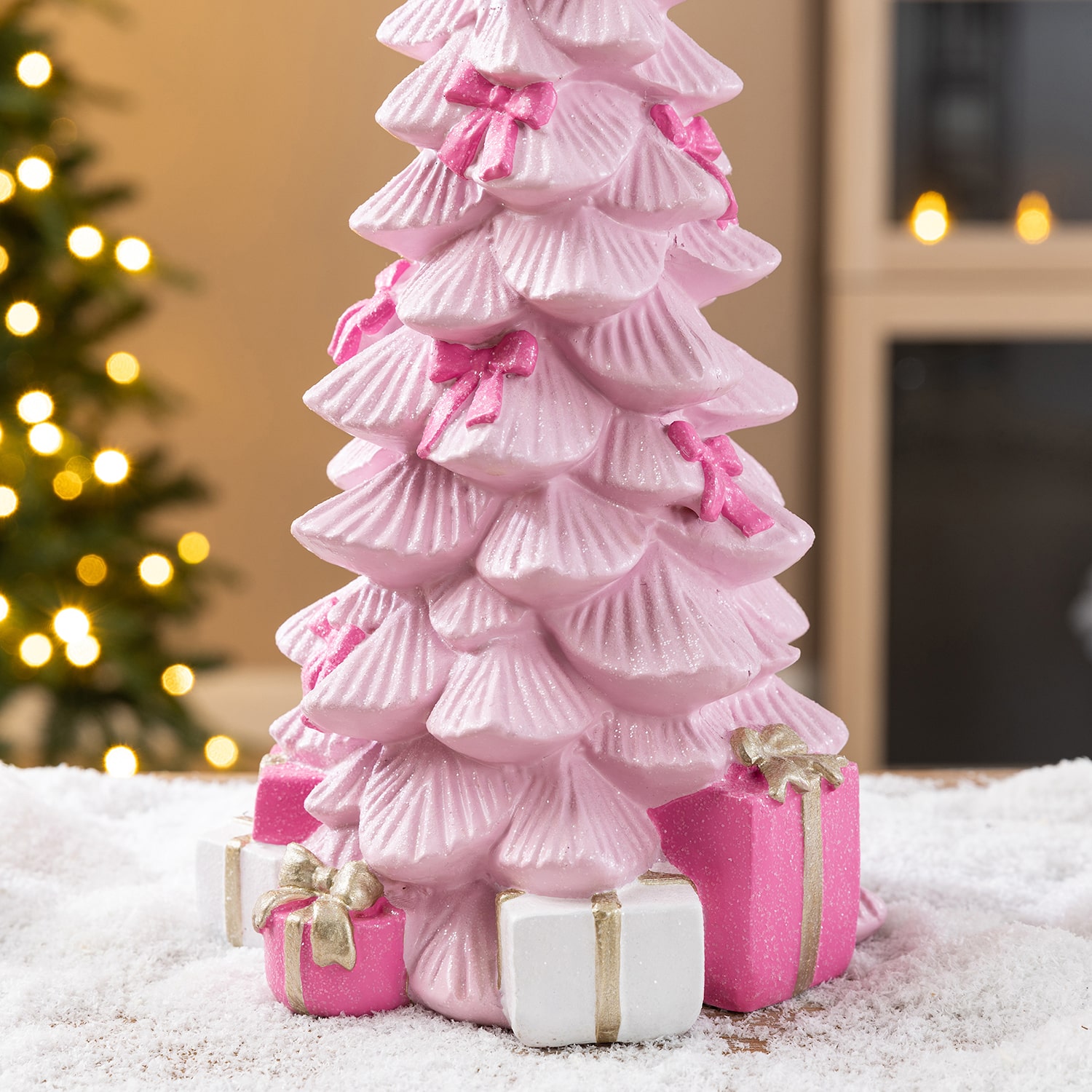 Glitzhome 15" Pink Tree With Bow Christmas Tabletop Decor
