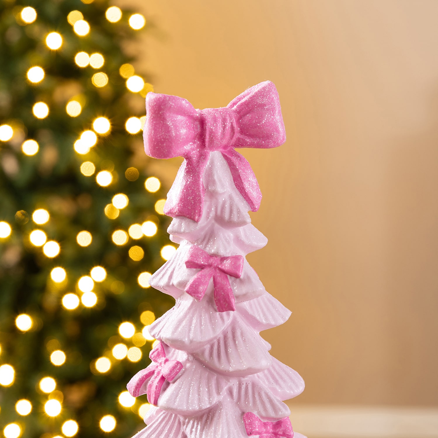 Glitzhome 15" Pink Tree With Bow Christmas Tabletop Decor