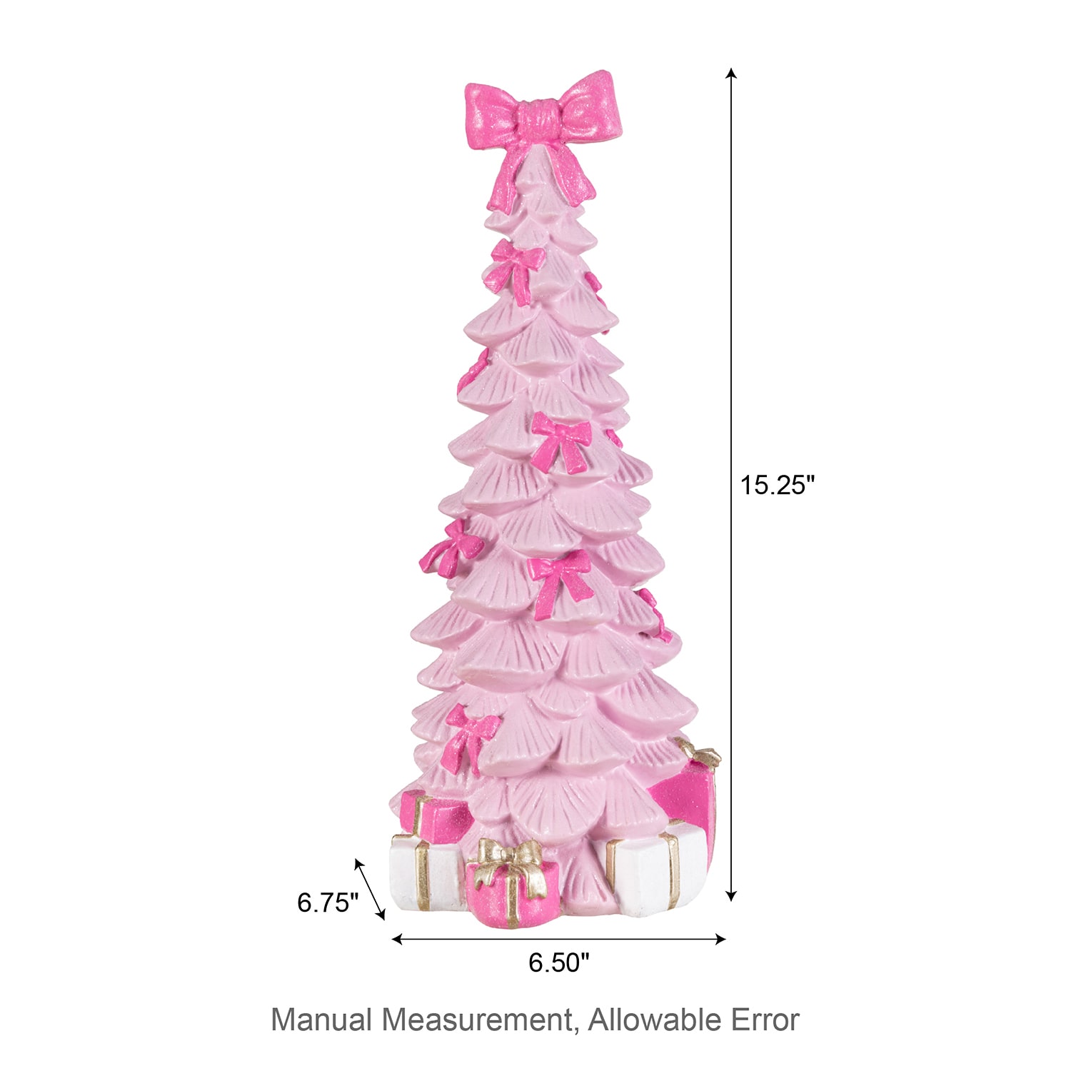 Glitzhome 15" Pink Tree With Bow Christmas Tabletop Decor