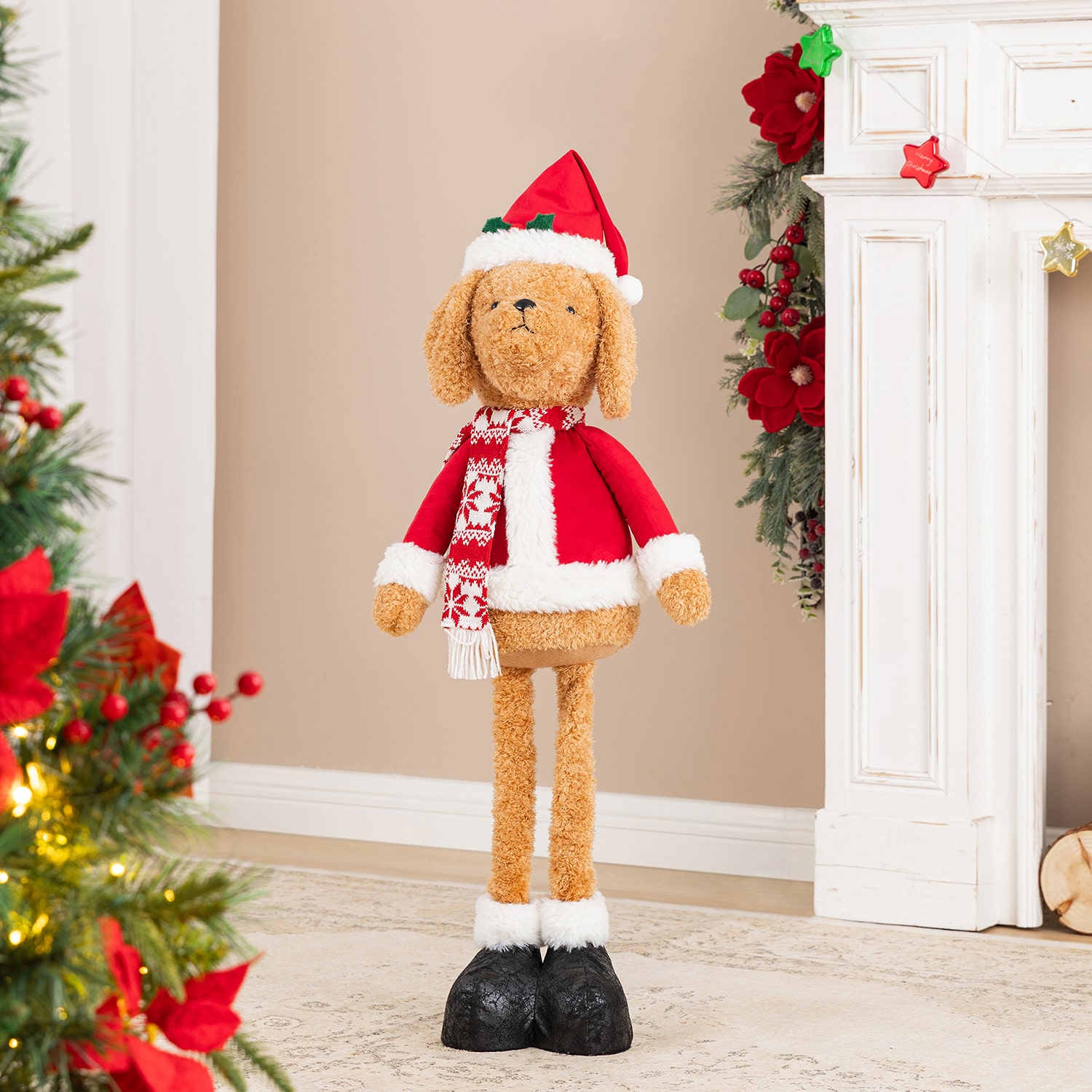 Glitzhome 33" Fabric Christma Dog Standing Christmas Tabletop Decor