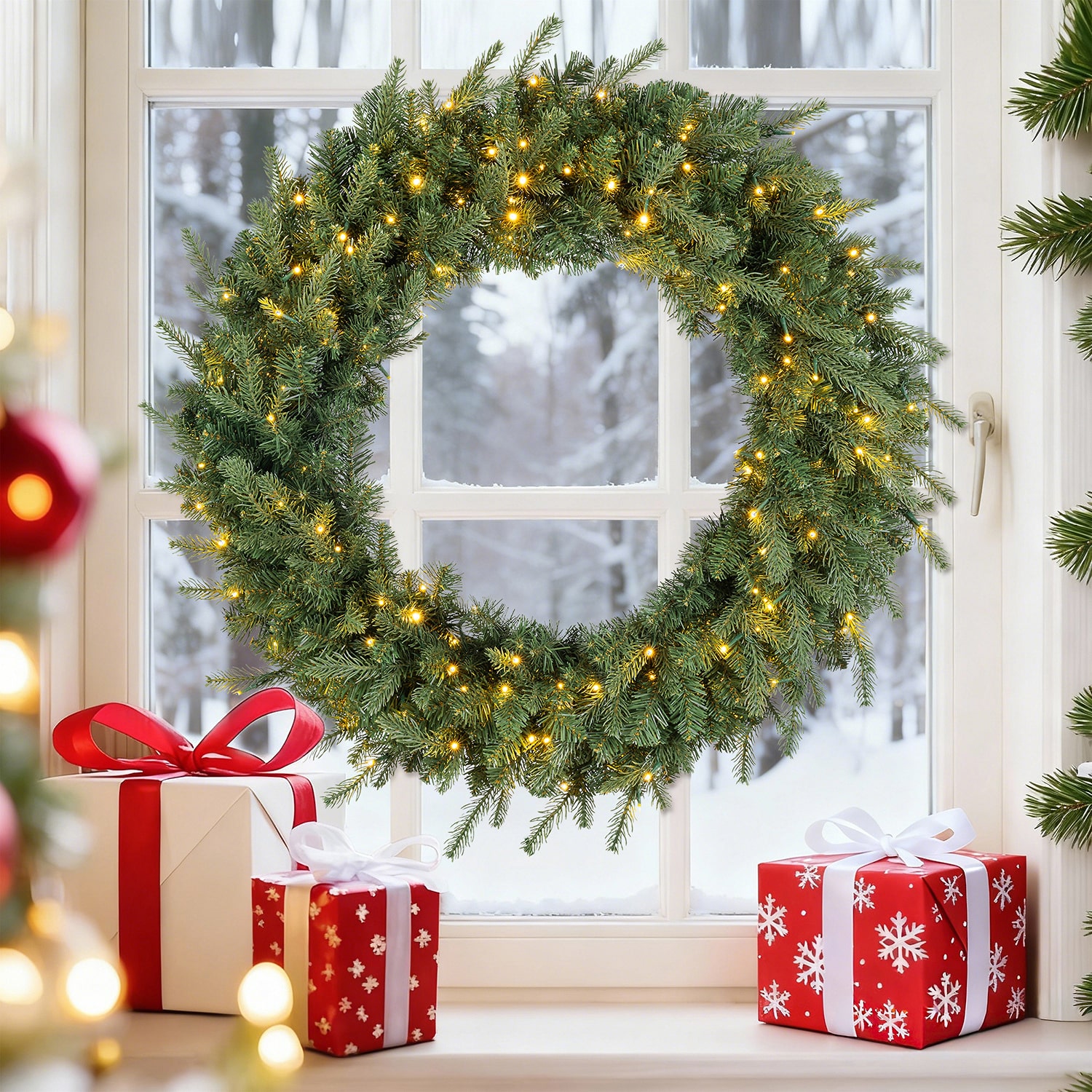 Glitzhome 32" Greenery Pine Wreath