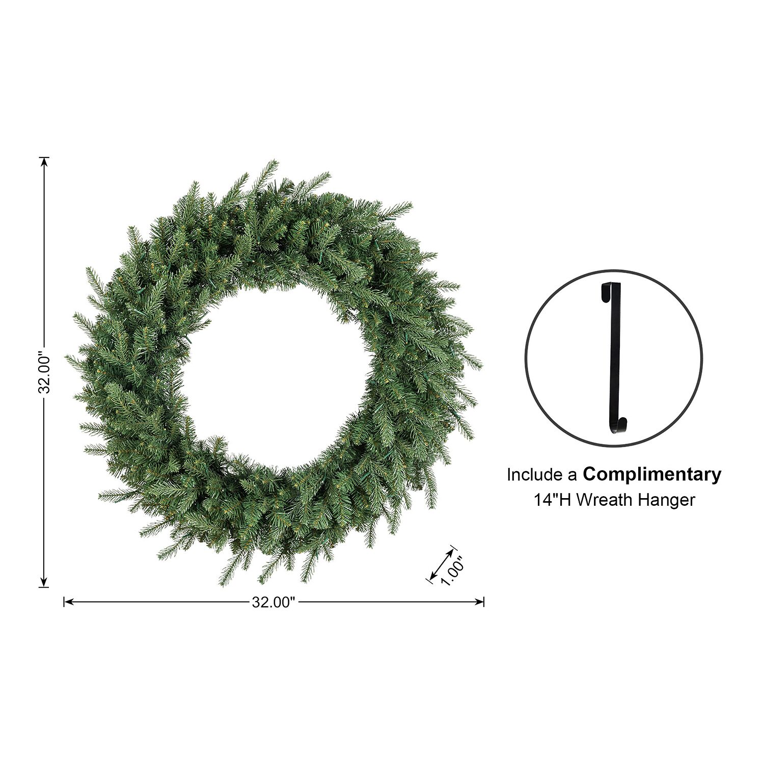 Glitzhome 32" Greenery Pine Wreath