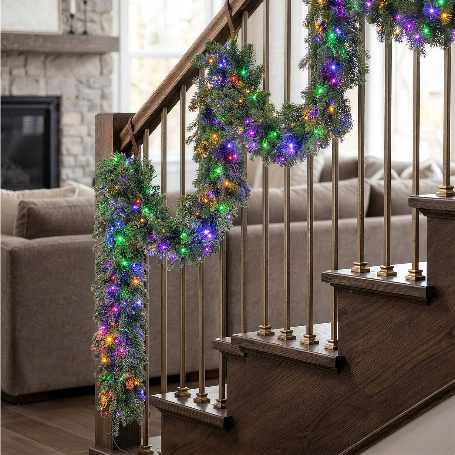 Glitzhome 12ft Pre-Lit Greenery Pine Wreath