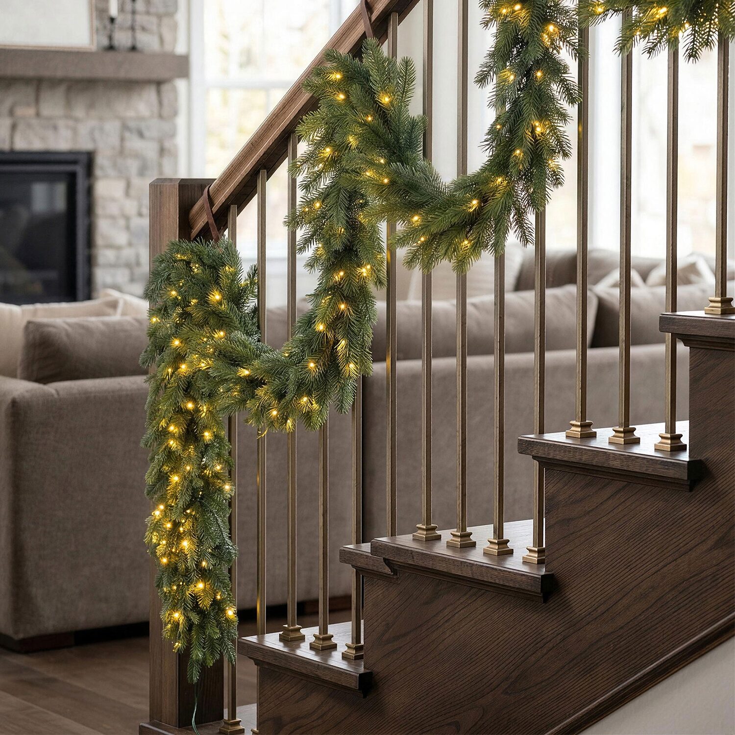 Glitzhome 12ft Pre-Lit Greenery Pine Wreath