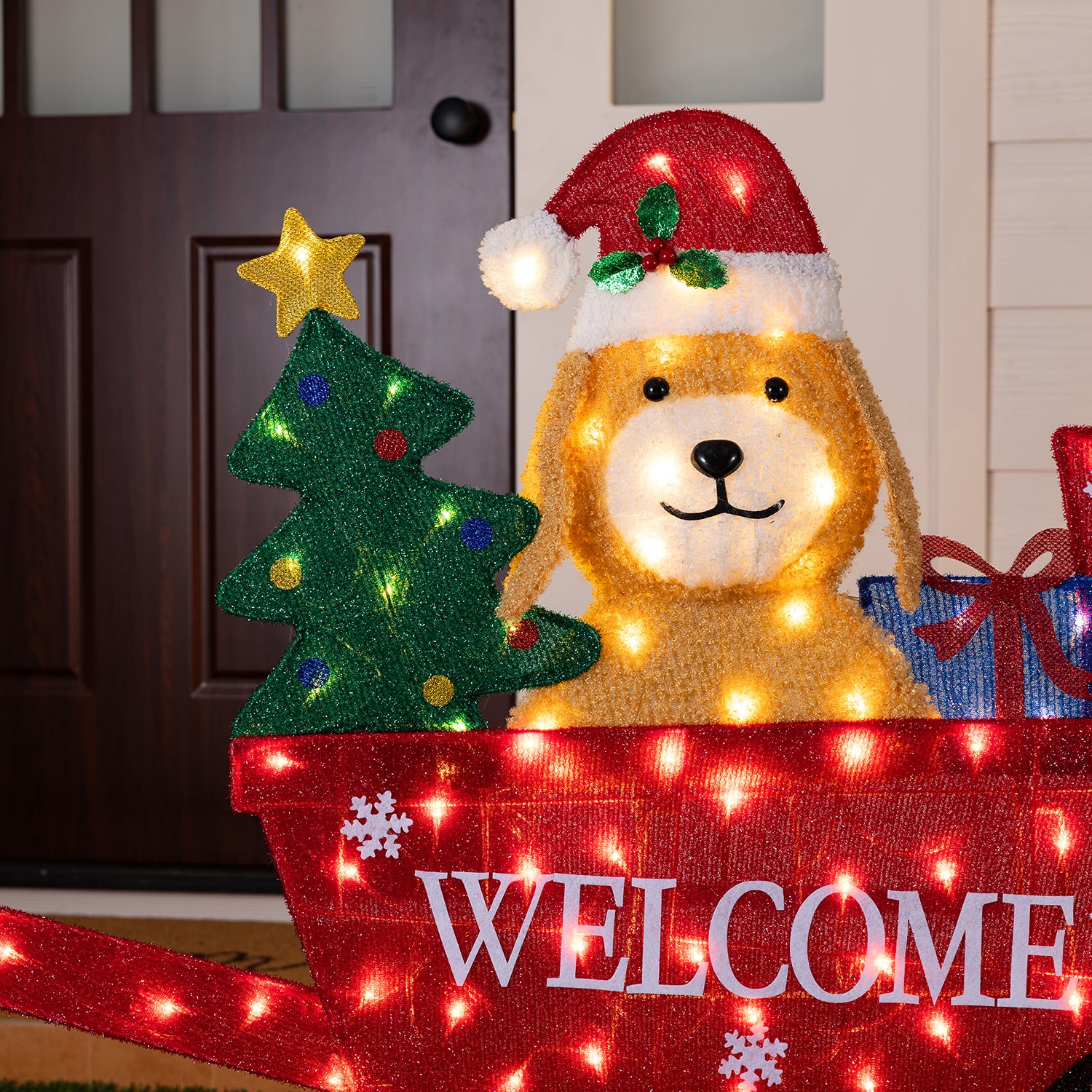 Glitzhome 40" Fabric Labrador Wheel Barrow Lighted Christmas Inflatable