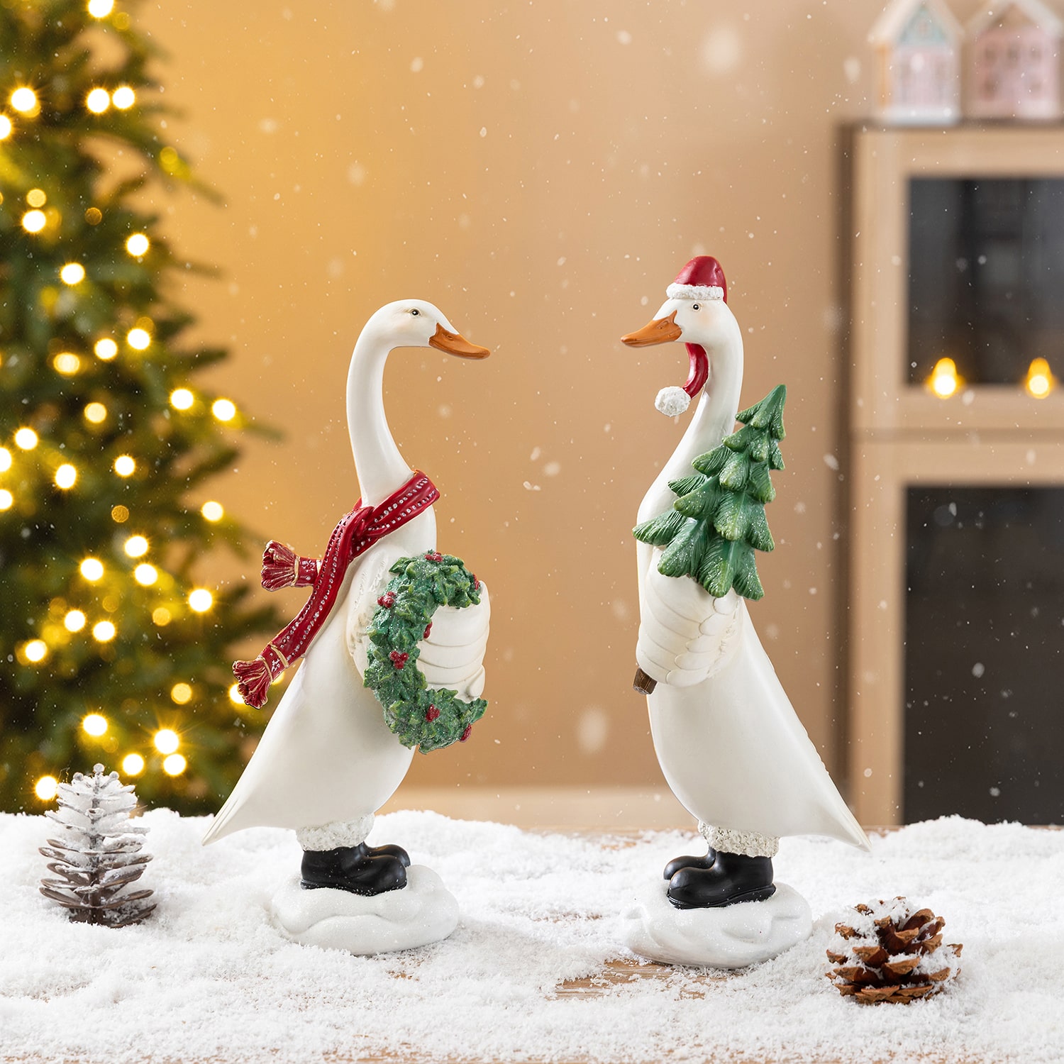 Glitzhome 10" Resin Goose 2-pc. Christmas Tabletop Decor
