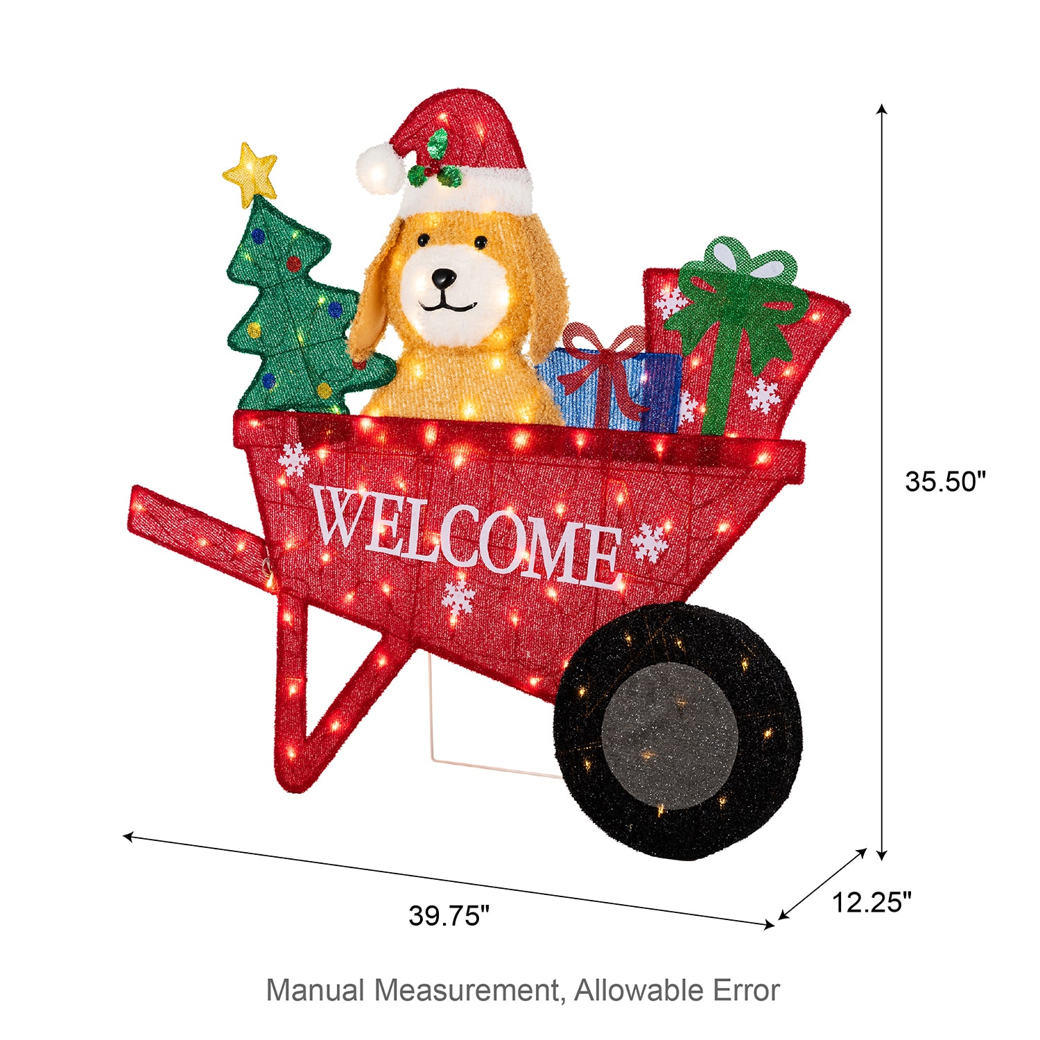 Glitzhome 40" Fabric Labrador Wheel Barrow Lighted Christmas Inflatable