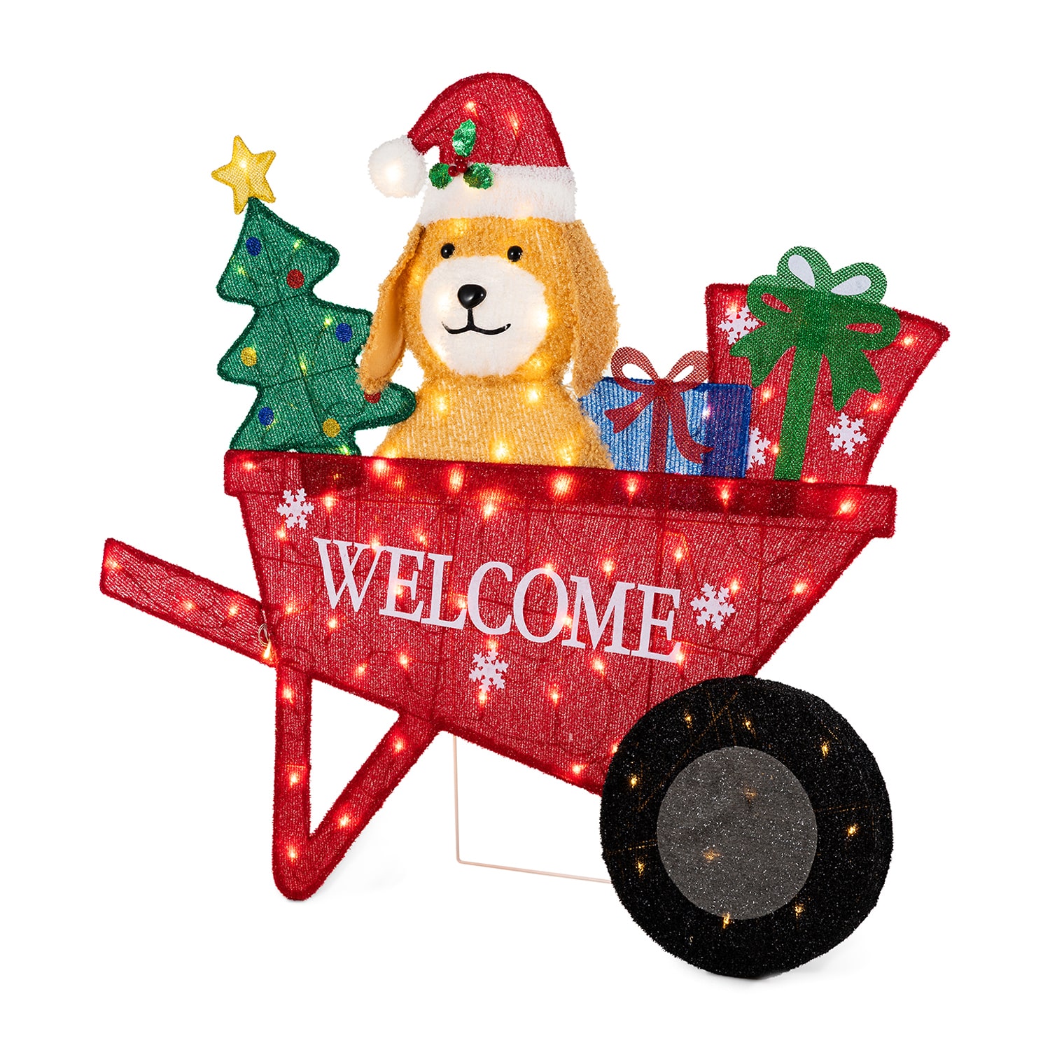 Glitzhome 40" Fabric Labrador Wheel Barrow Lighted Christmas Inflatable
