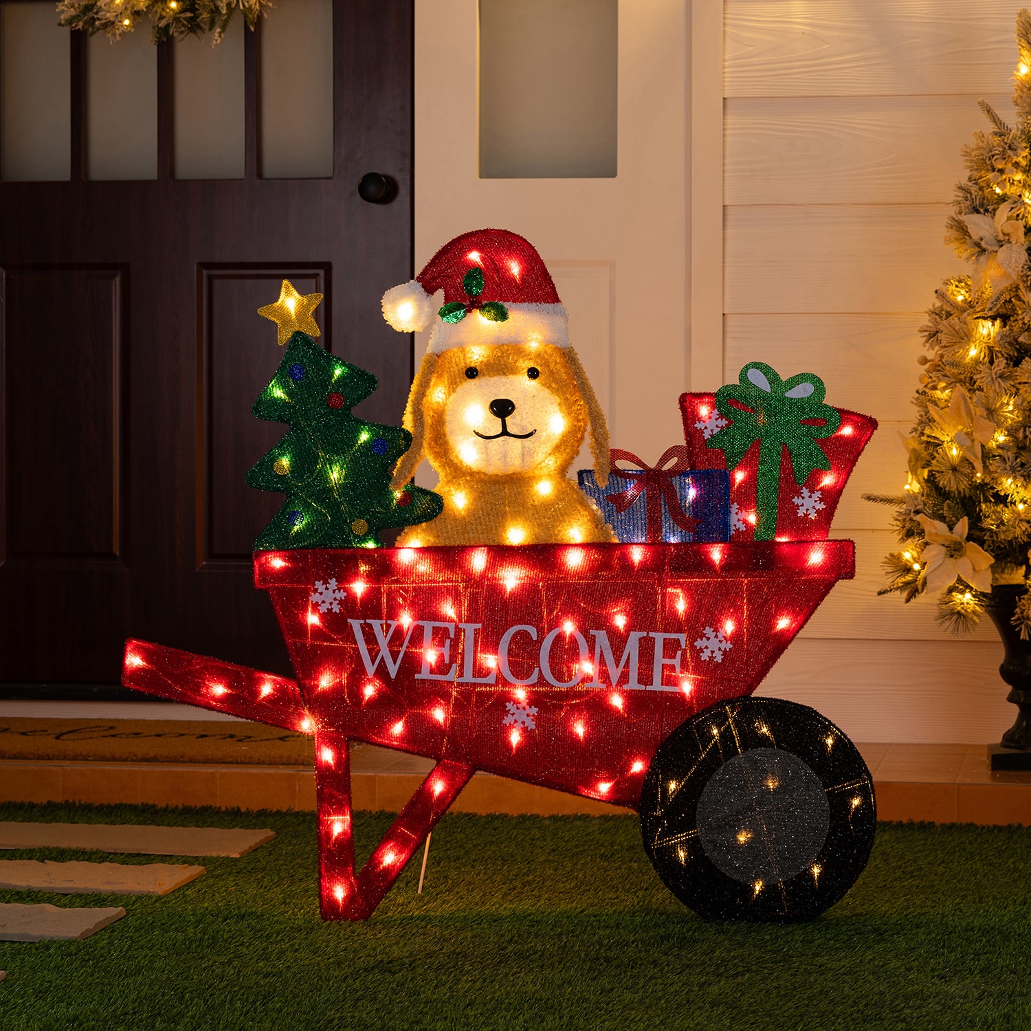 Glitzhome 40" Fabric Labrador Wheel Barrow Lighted Christmas Inflatable