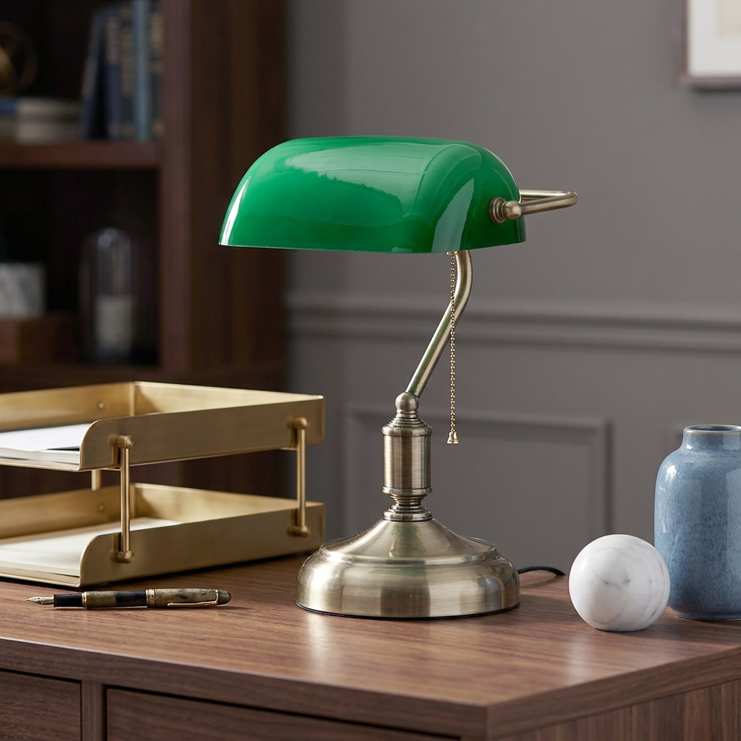 JAC Styles Roosevelt 15" Executive Glass Table Lamp