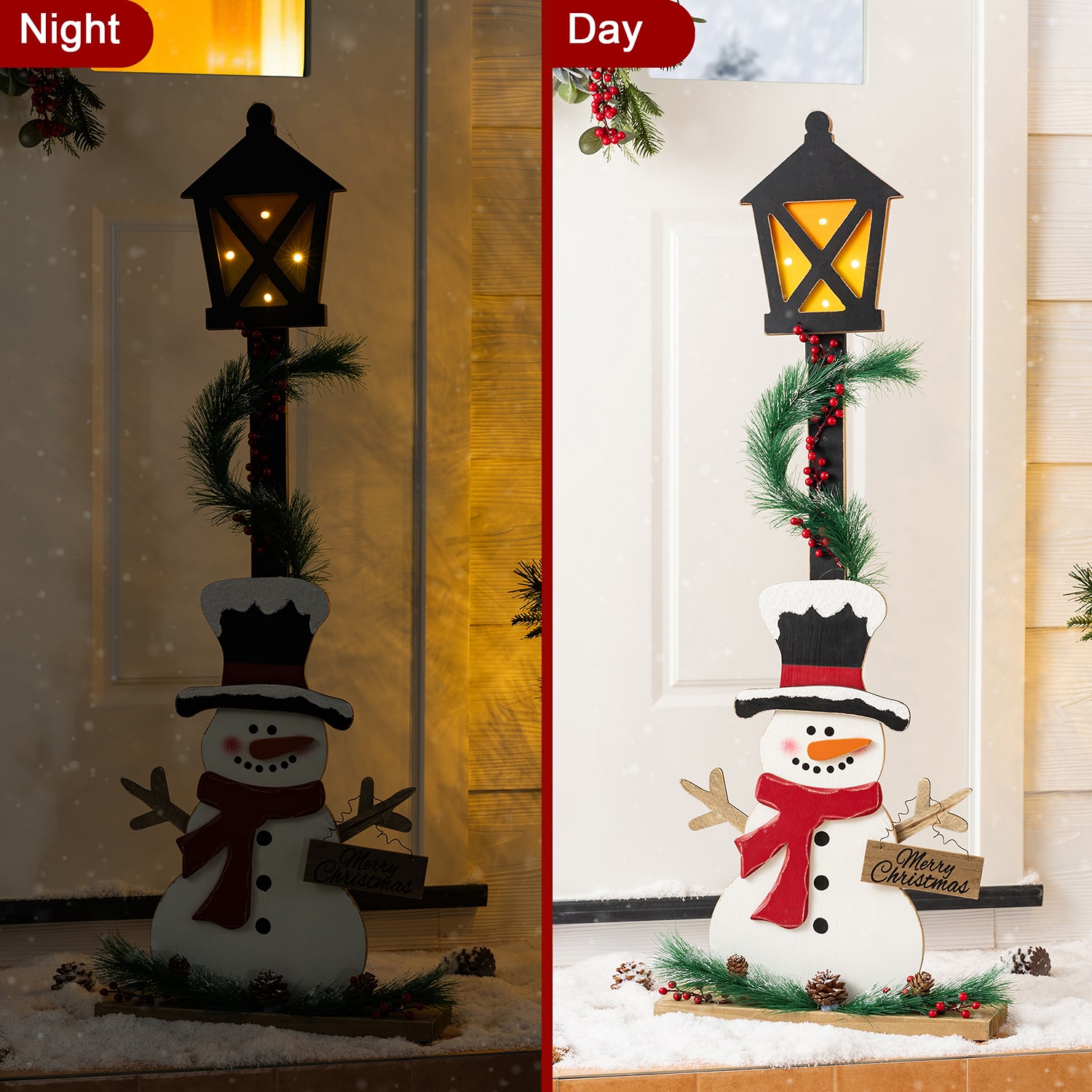 Glitzhome 37" Lighted  Wood Snowman Christmas Porch Sign