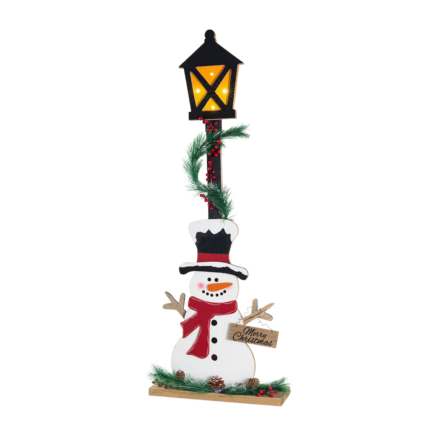 Glitzhome 37" Lighted  Wood Snowman Christmas Porch Sign