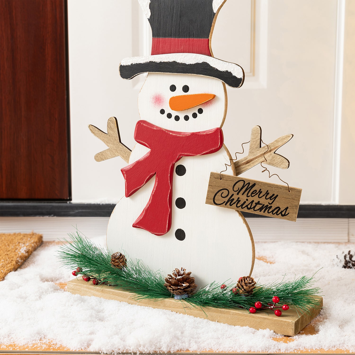 Glitzhome 37" Lighted  Wood Snowman Christmas Porch Sign