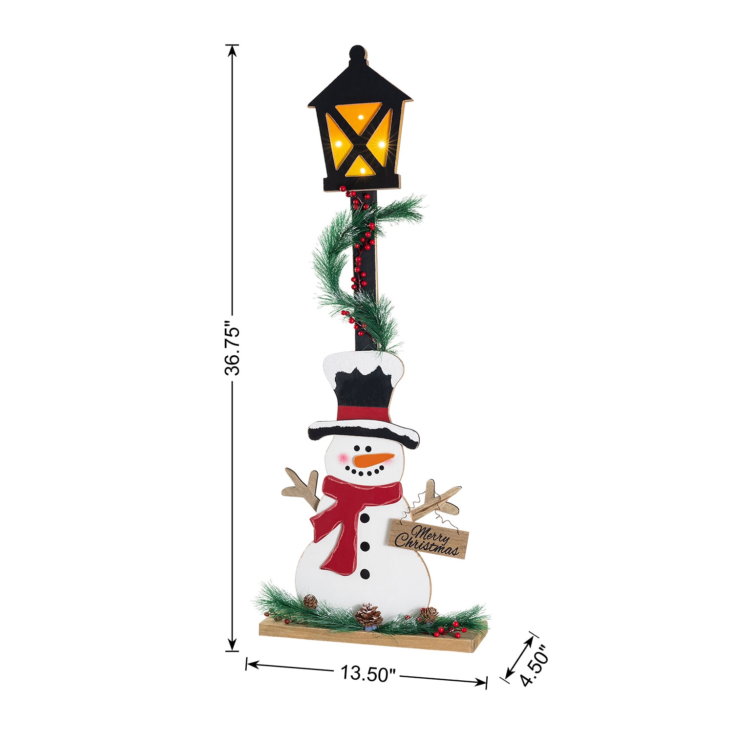 Glitzhome 37" Lighted  Wood Snowman Christmas Porch Sign