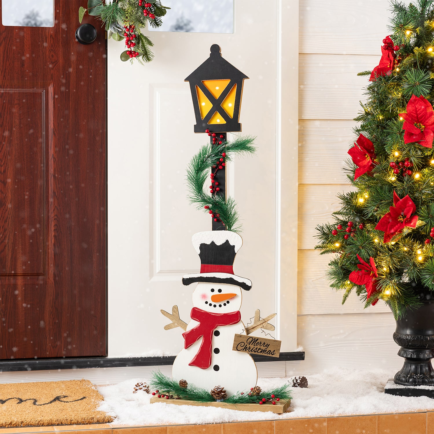 Glitzhome 37" Lighted  Wood Snowman Christmas Porch Sign