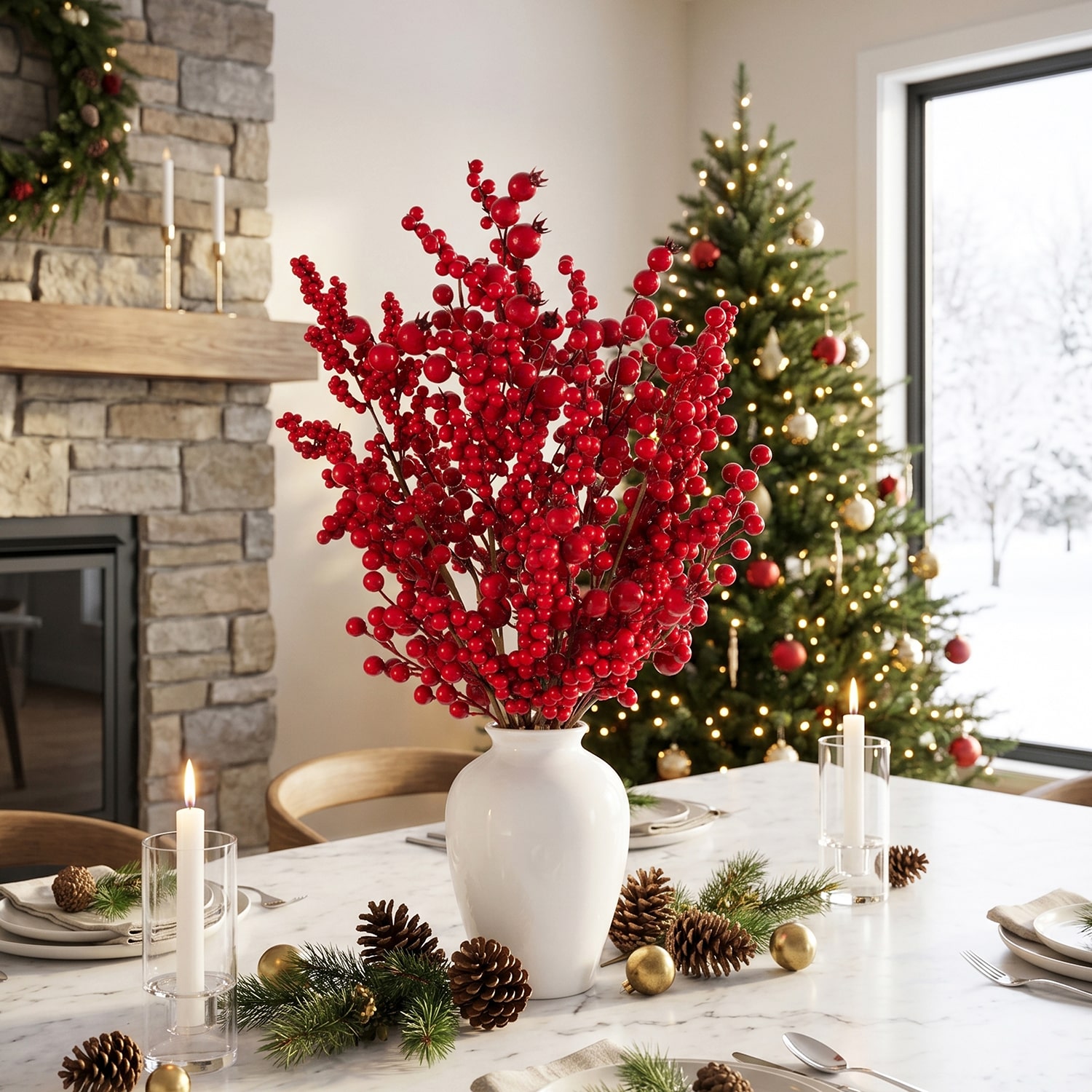 Glitzhome 24" Berry Vase Floral Arrangement