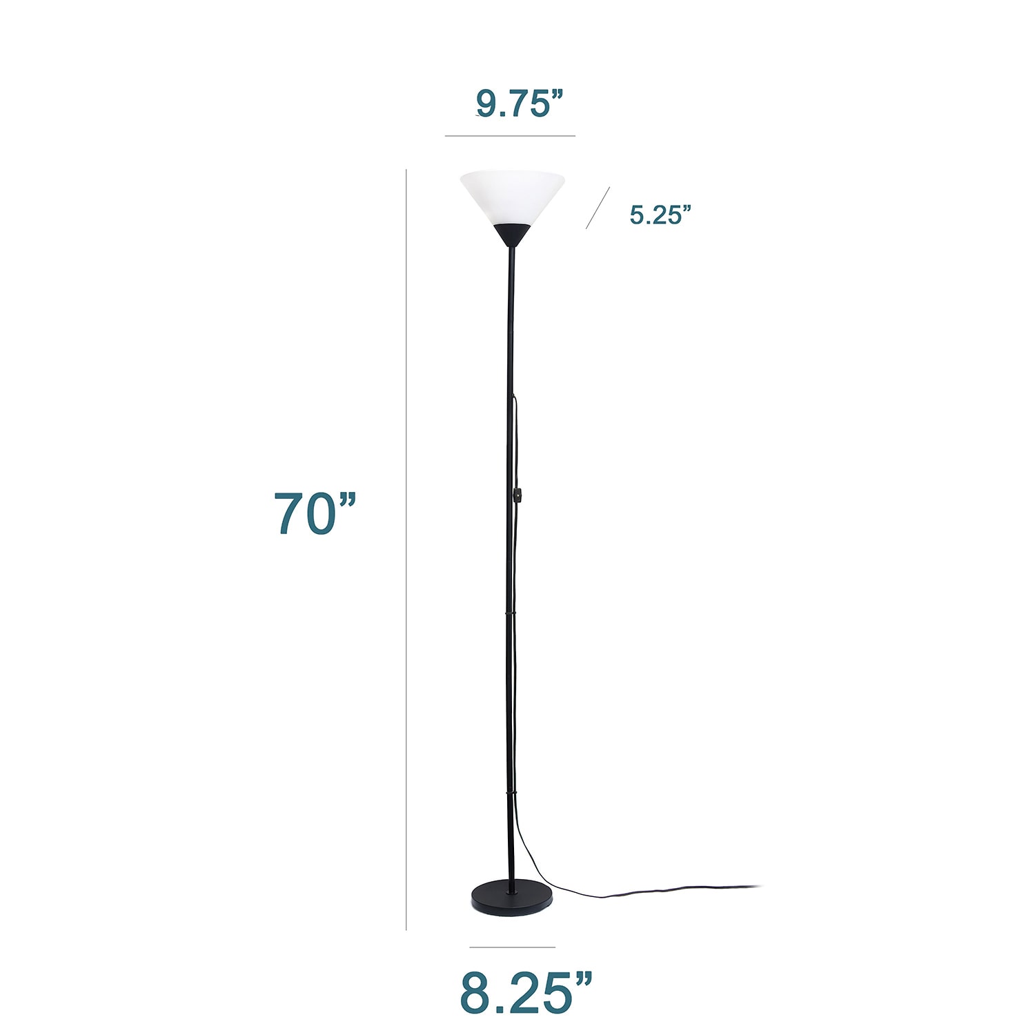 JAC Styles Klara 70" Torchiere In Onyx Black With White Shade Floor Lamp
