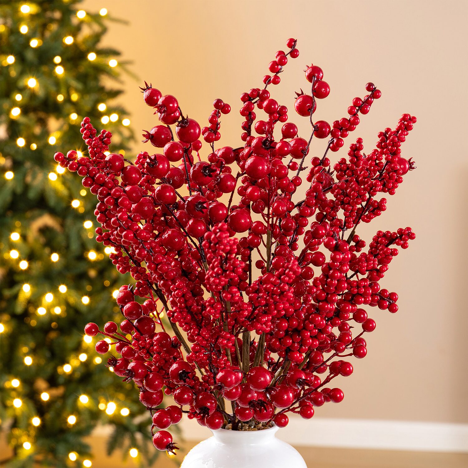 Glitzhome 24" Berry Vase Floral Arrangement