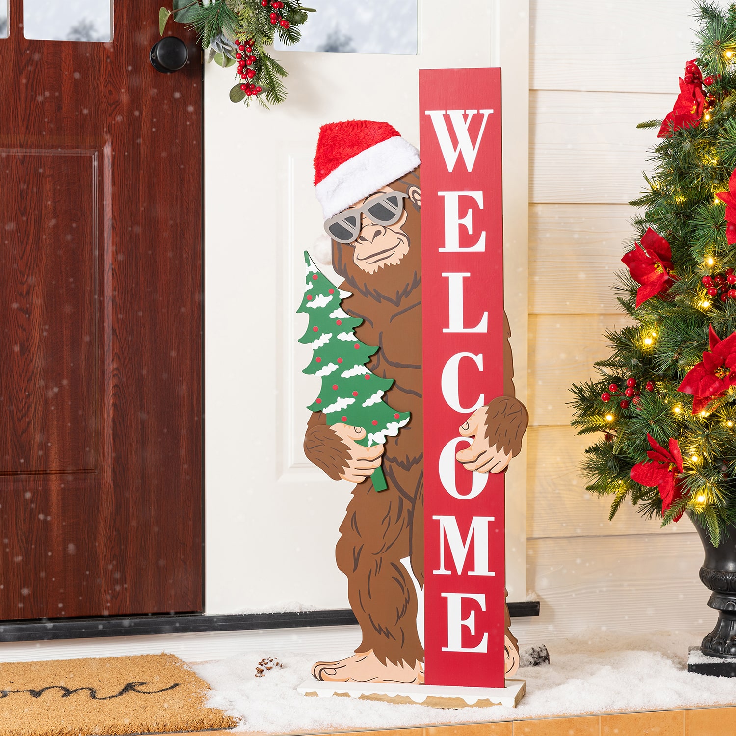Glitzhome 37" Wooden Big Foot Christmas Porch Sign
